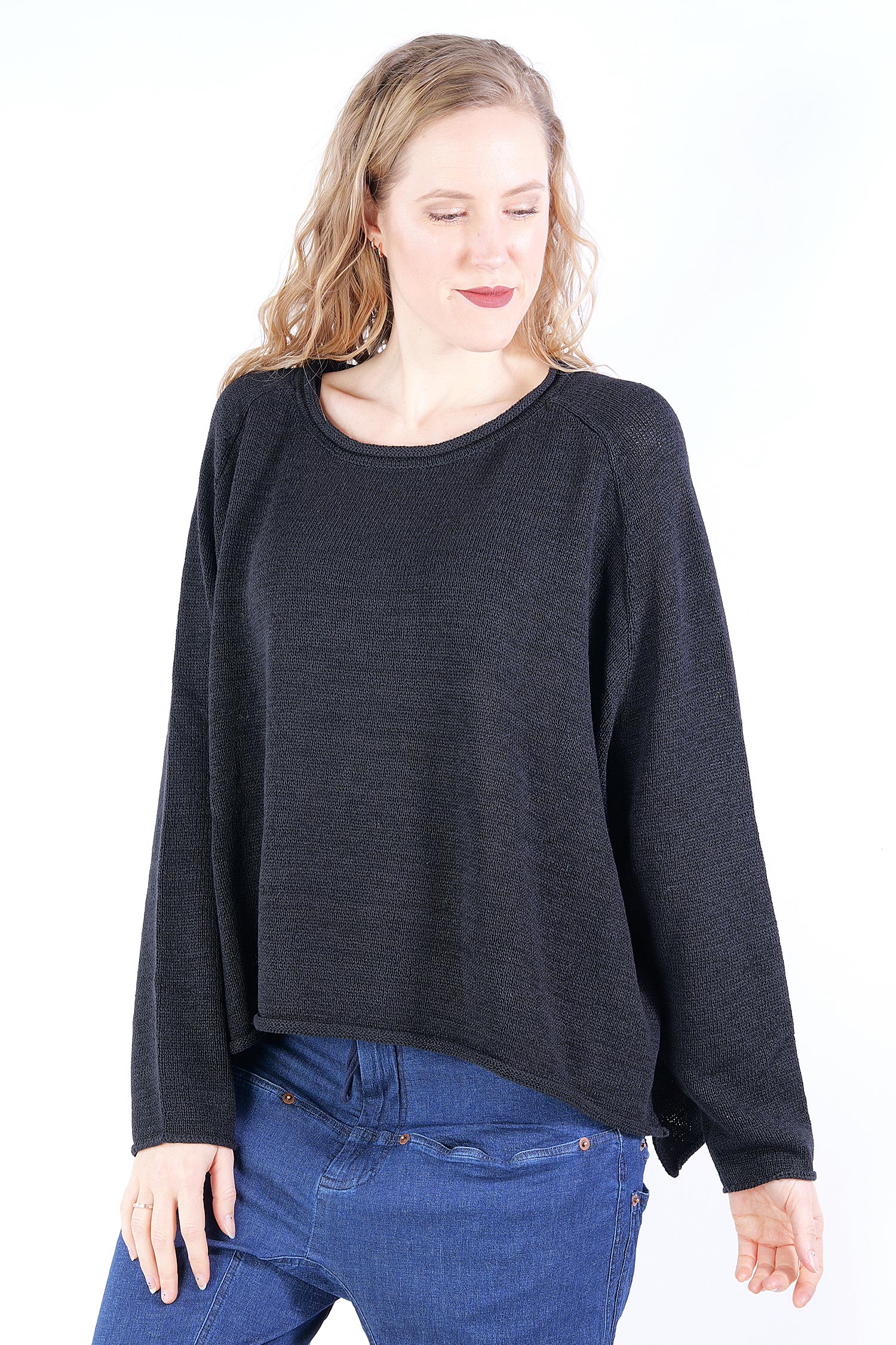 Wide chunky knit pullover - 1253720721 - black