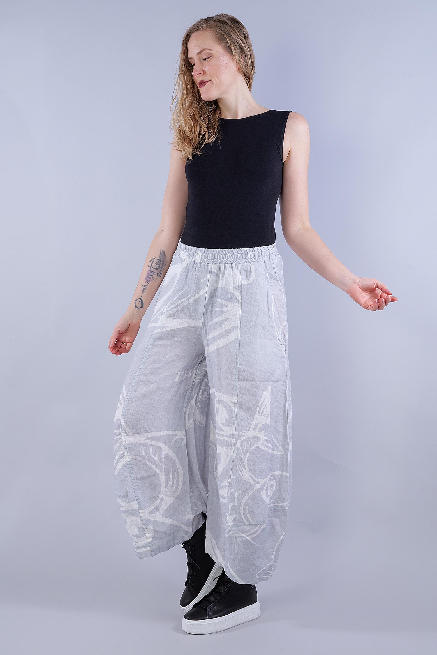 Tulip linen pants - 1253550105 - grey print