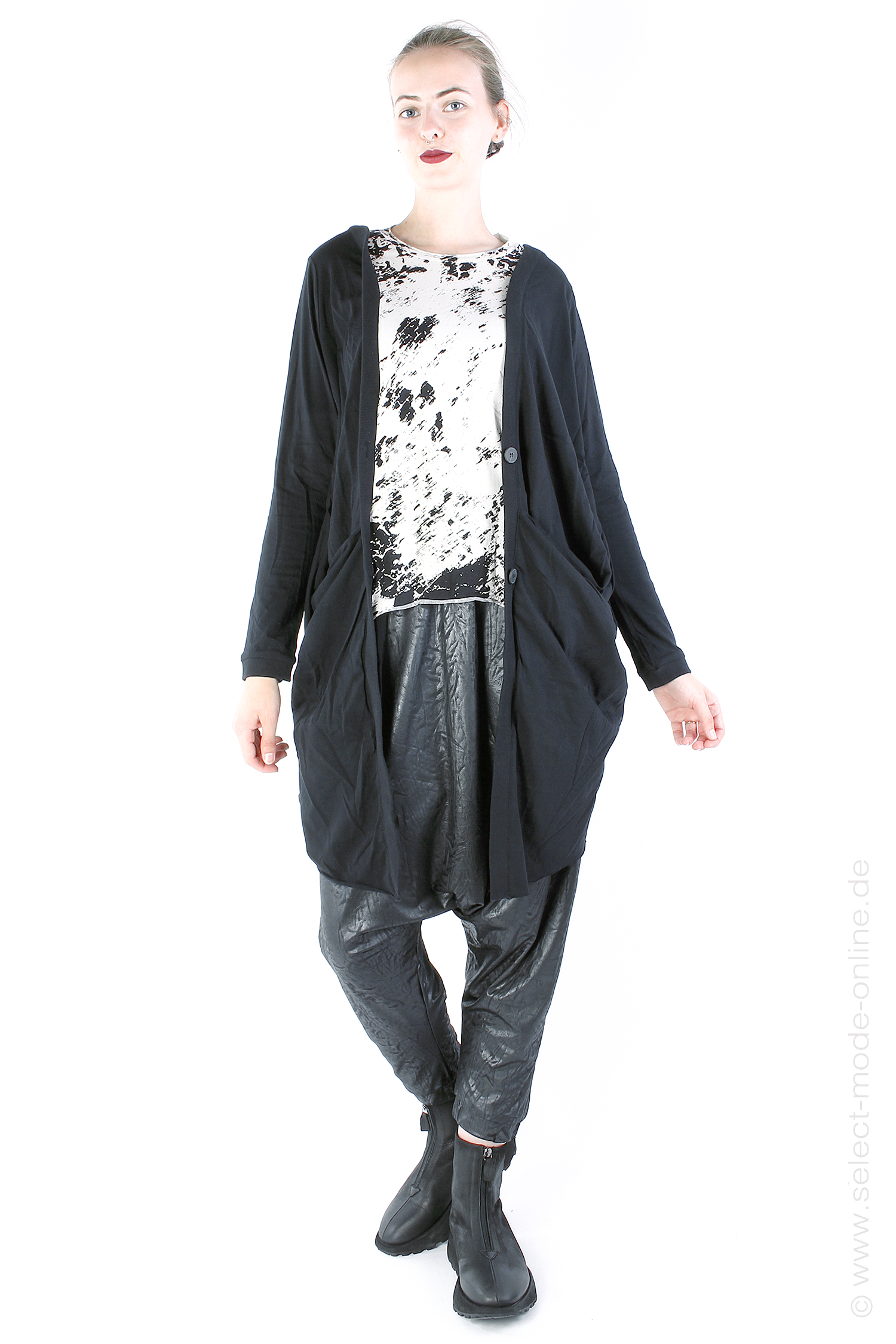 Shirt-Cardigan - Schwarz-allover Print - YVONE