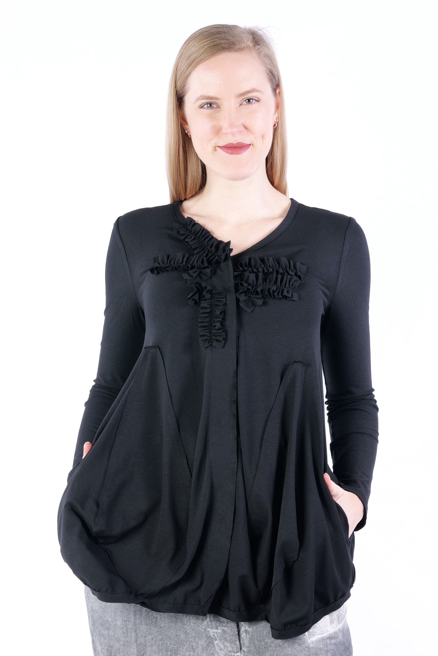 Frilled jacket - Black - 5249