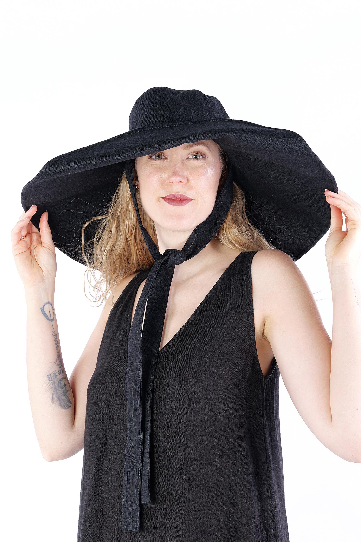 Linen hat - Black - W5106