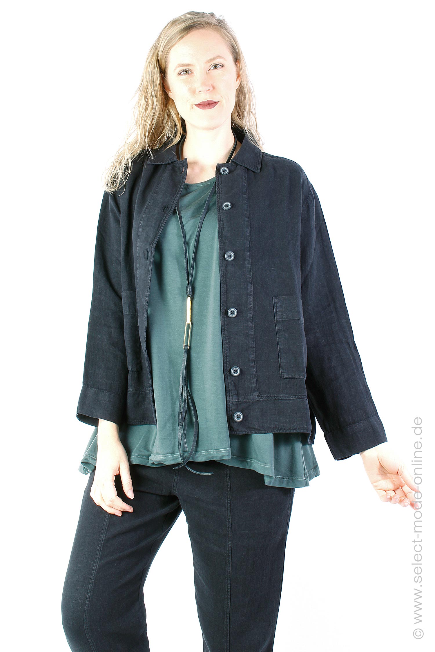 Boxy linen jacket - black - 11004