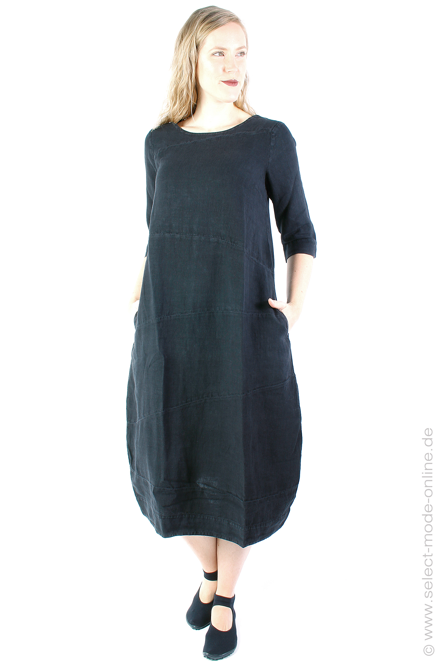 Long linen dress - black - 11000