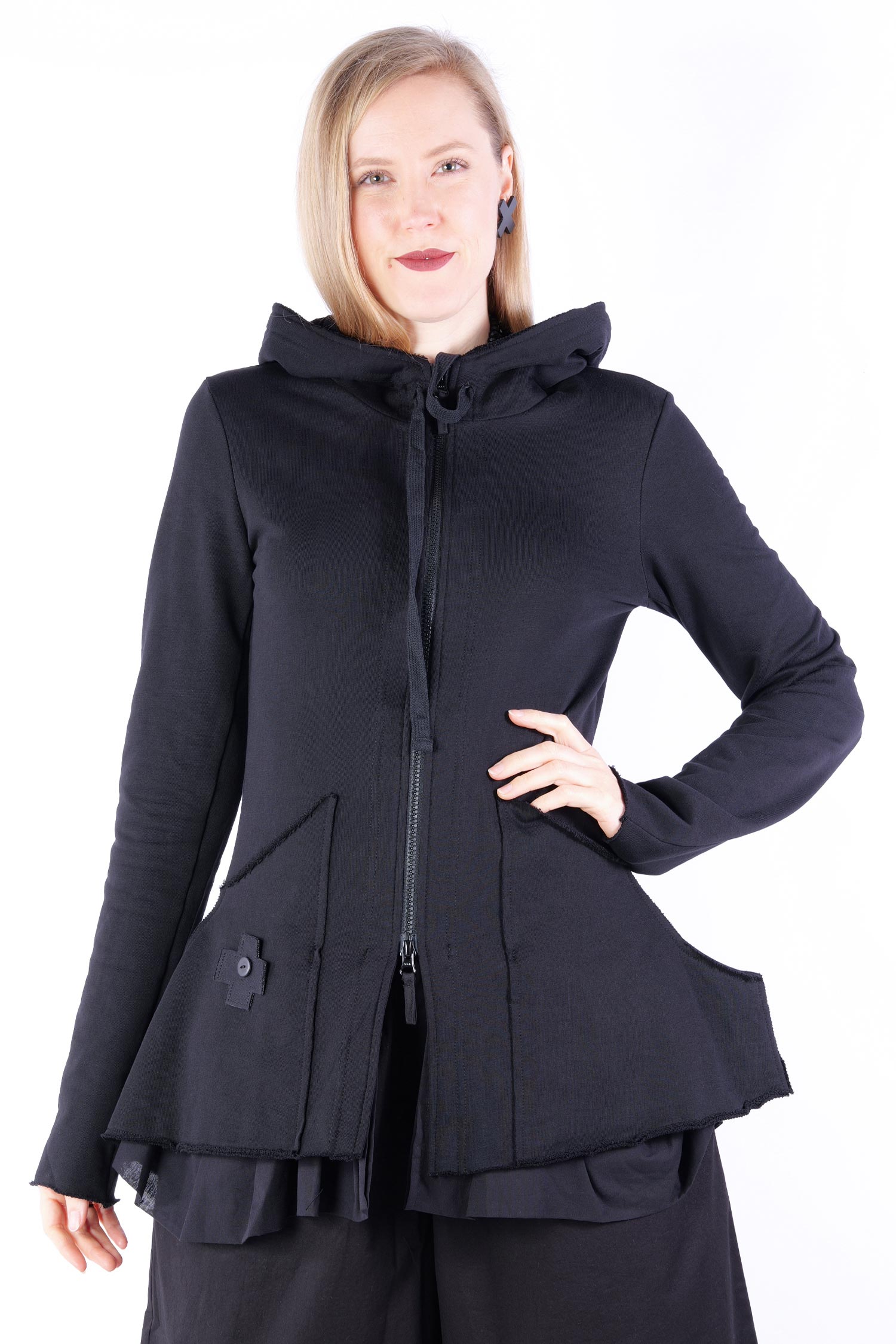 Lange Sweatjacke - Schwarz - 8047