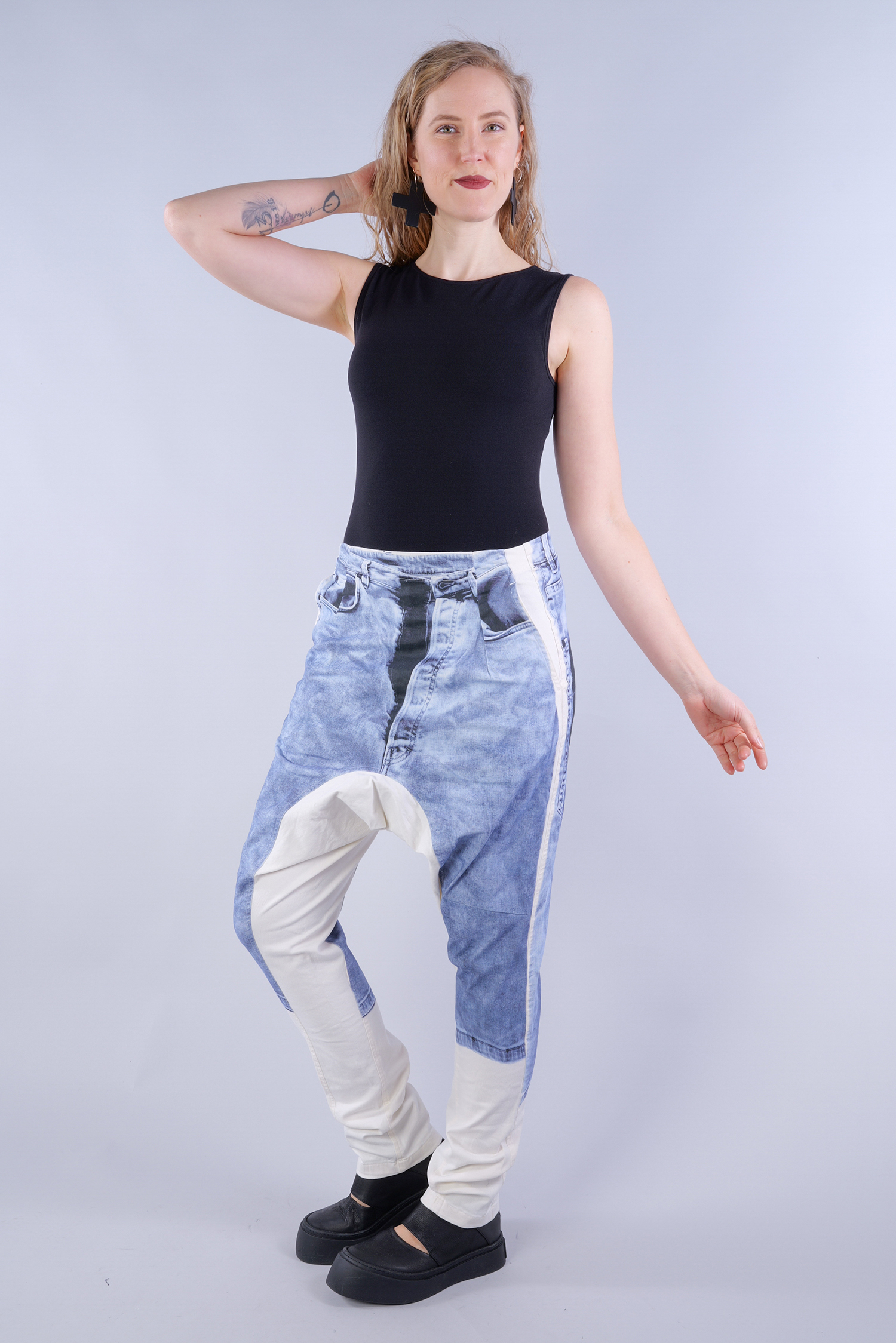 Pants with denim print - denim prt - 1252110102