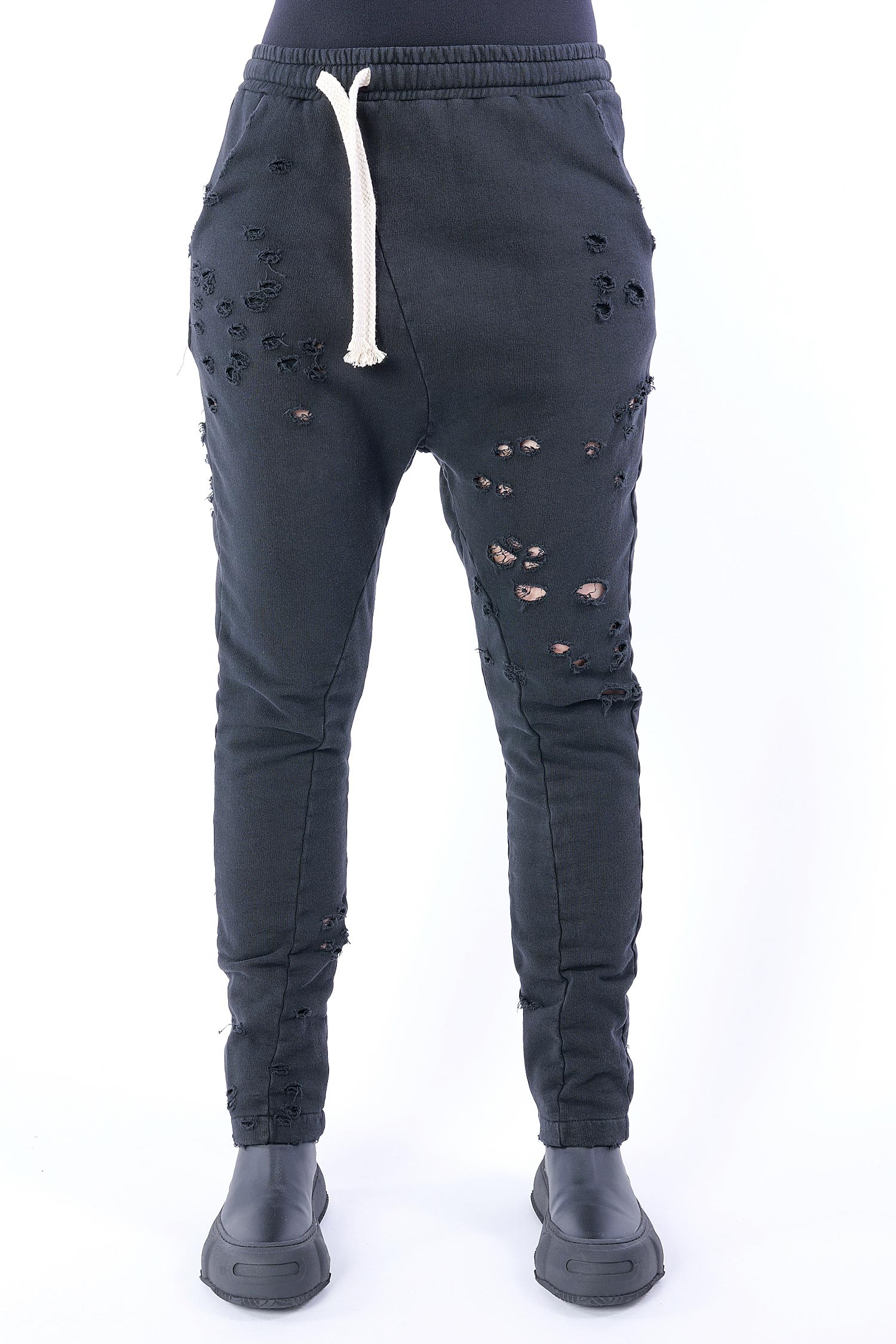 Sweat pants with cut outs - black - FP109