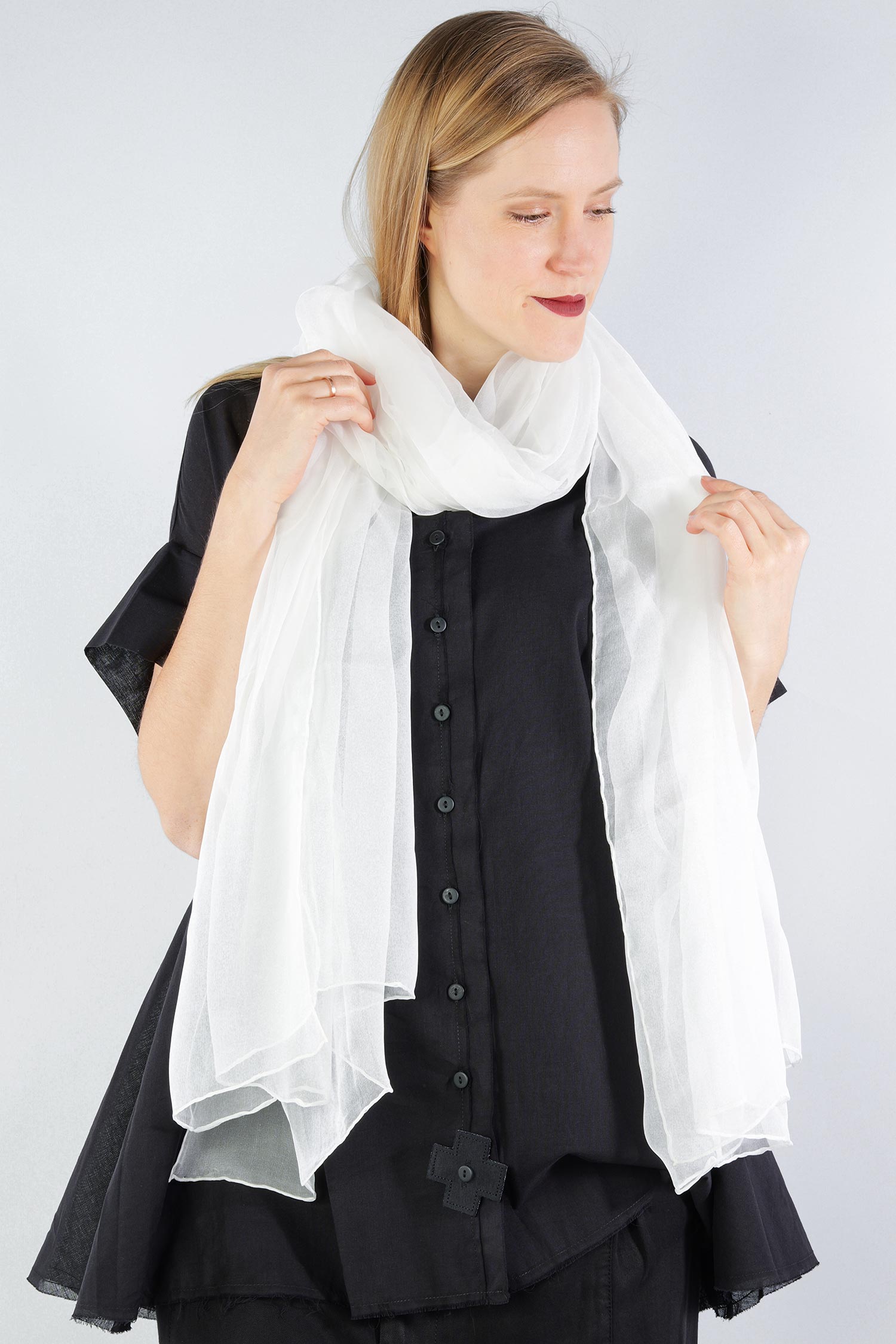 Chiffon silk scarf 220x110 - white - Plumipes