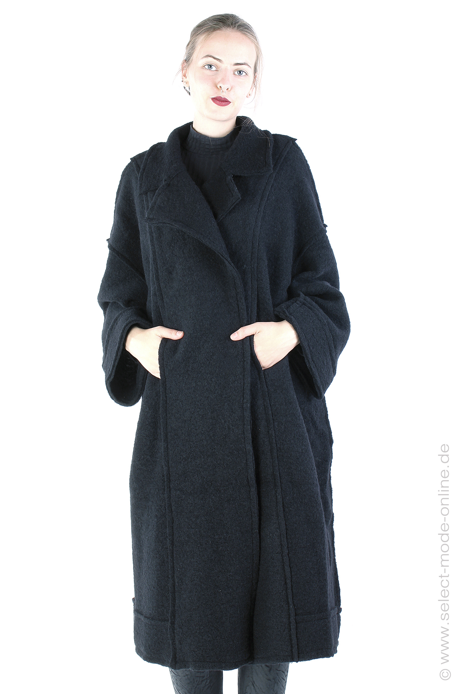 Oversize Wollmantel - Schwarz - PLAIN