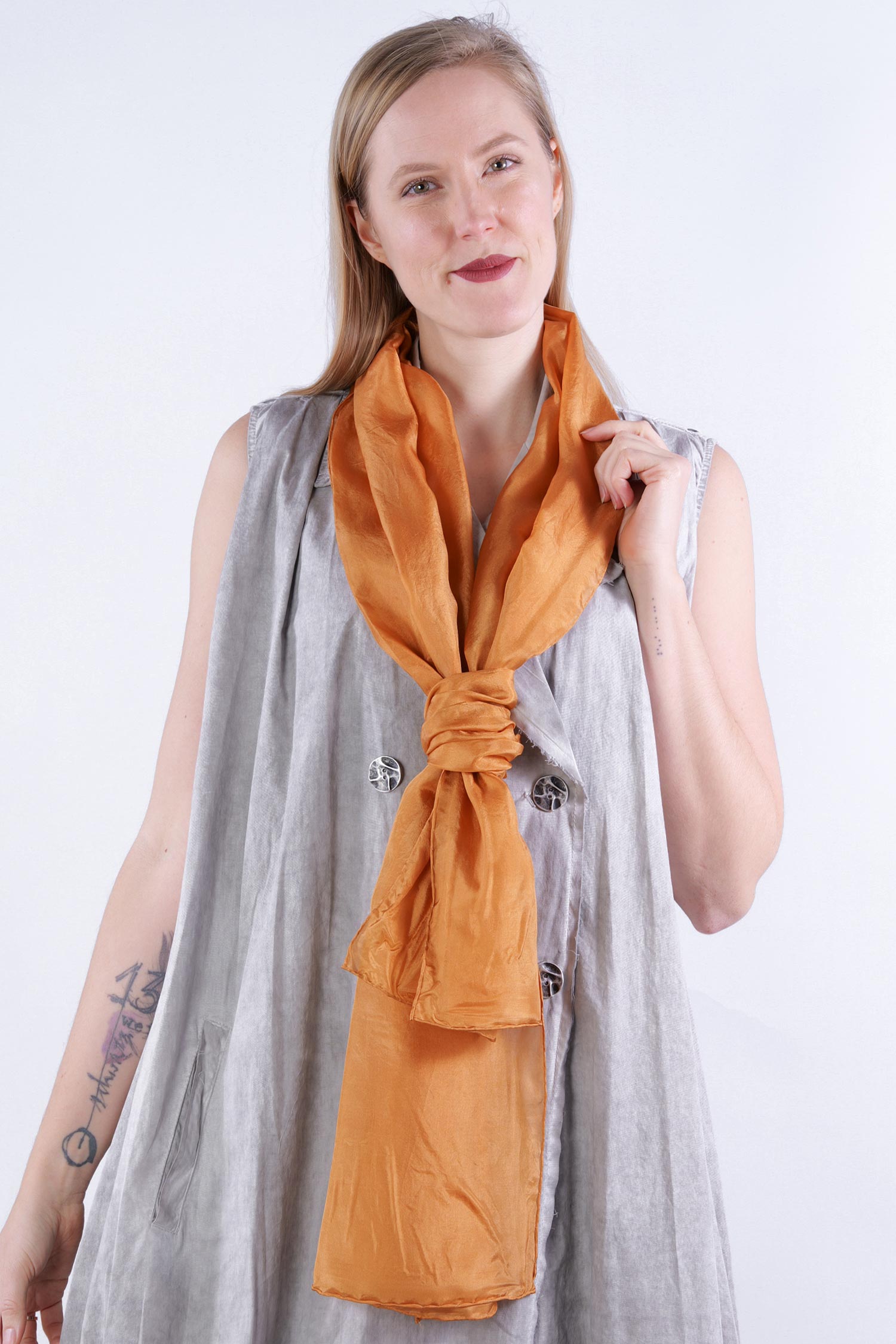 Smooth silk scarf 180x45 - Orangebraun - Melitta