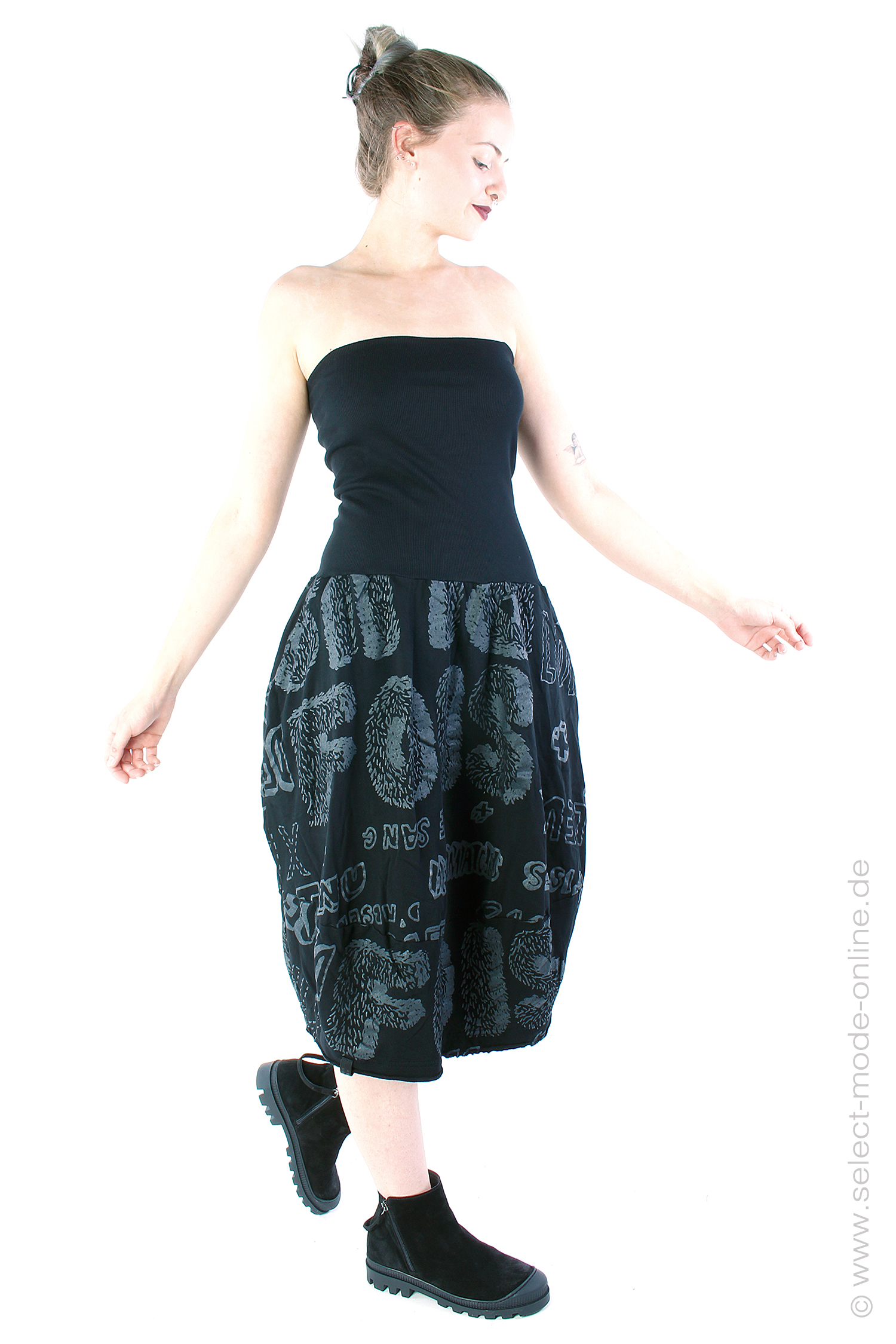 Tulpiger Rock / Kleid - Black shiny Print - 2243290310