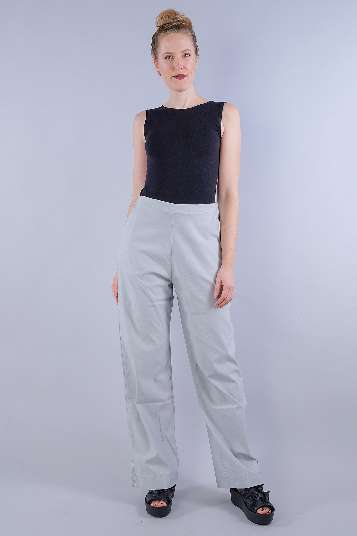 Long, wide stretch pants - 1253440173 - grey