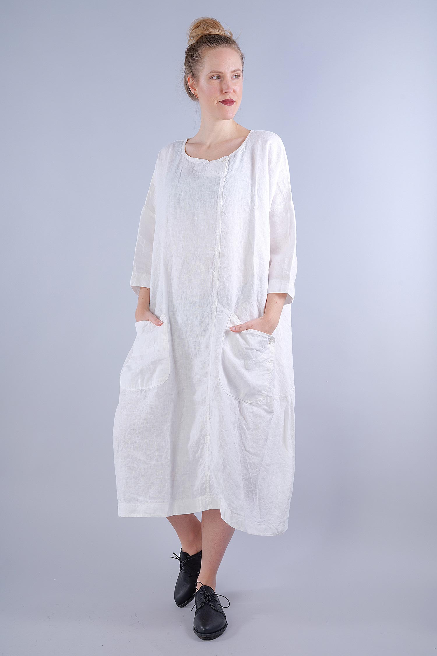 Tulip linen dress - 1253540911 - offwhite