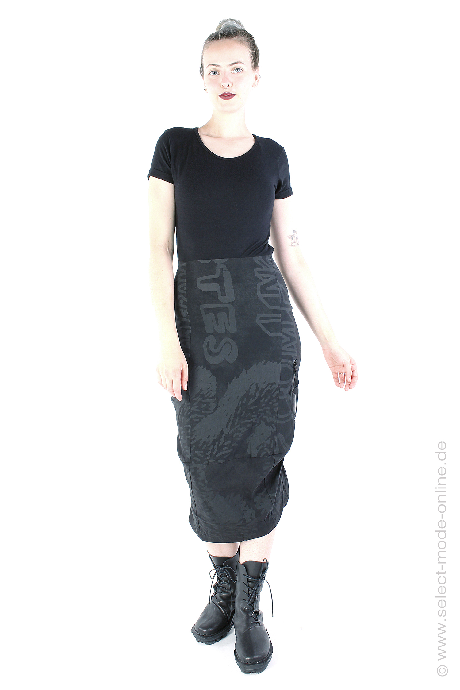 Narrow stretch skirt - Black big print - 2243440312