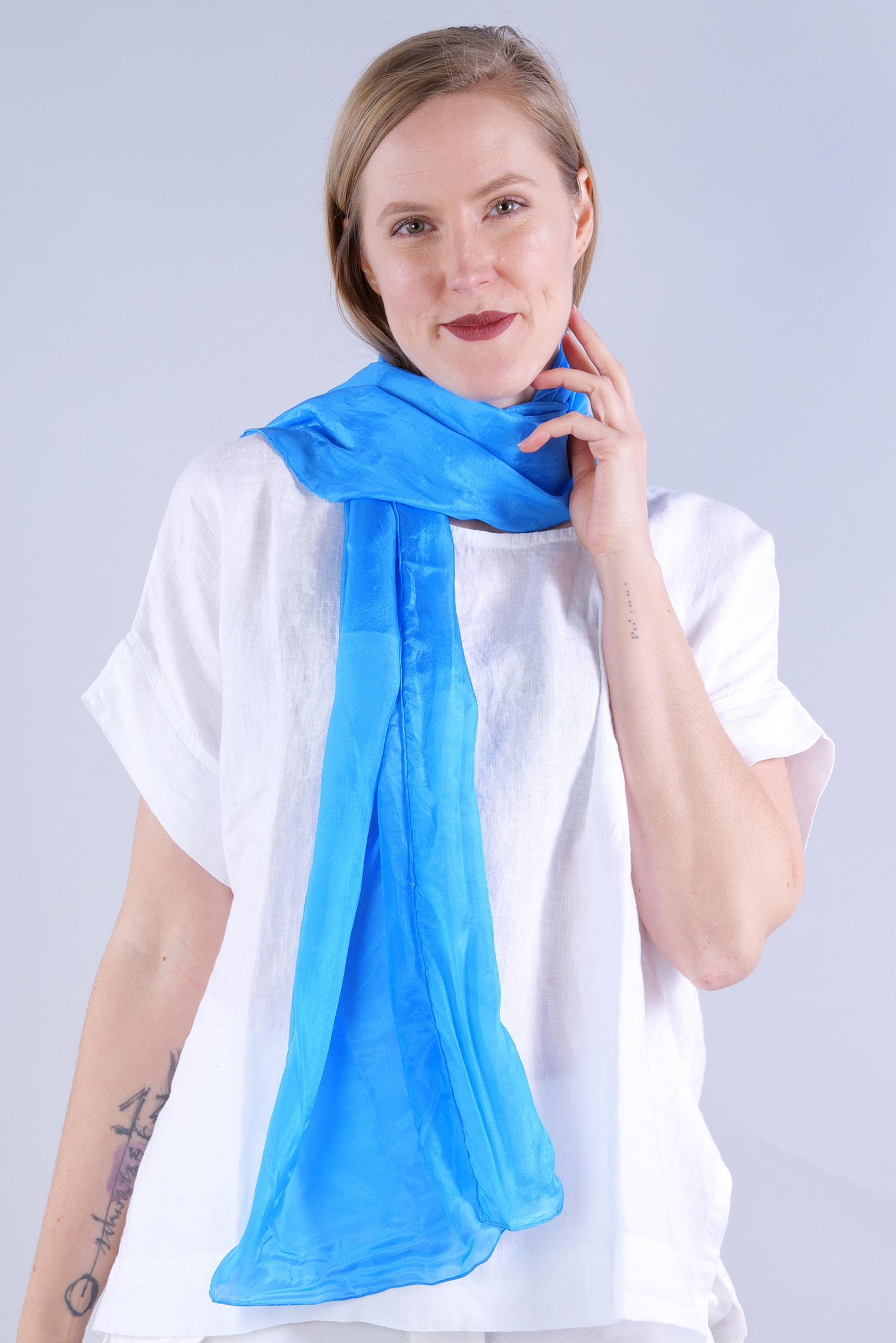 Smooth silk scarf 180x45 - Himmelblau - Melitta