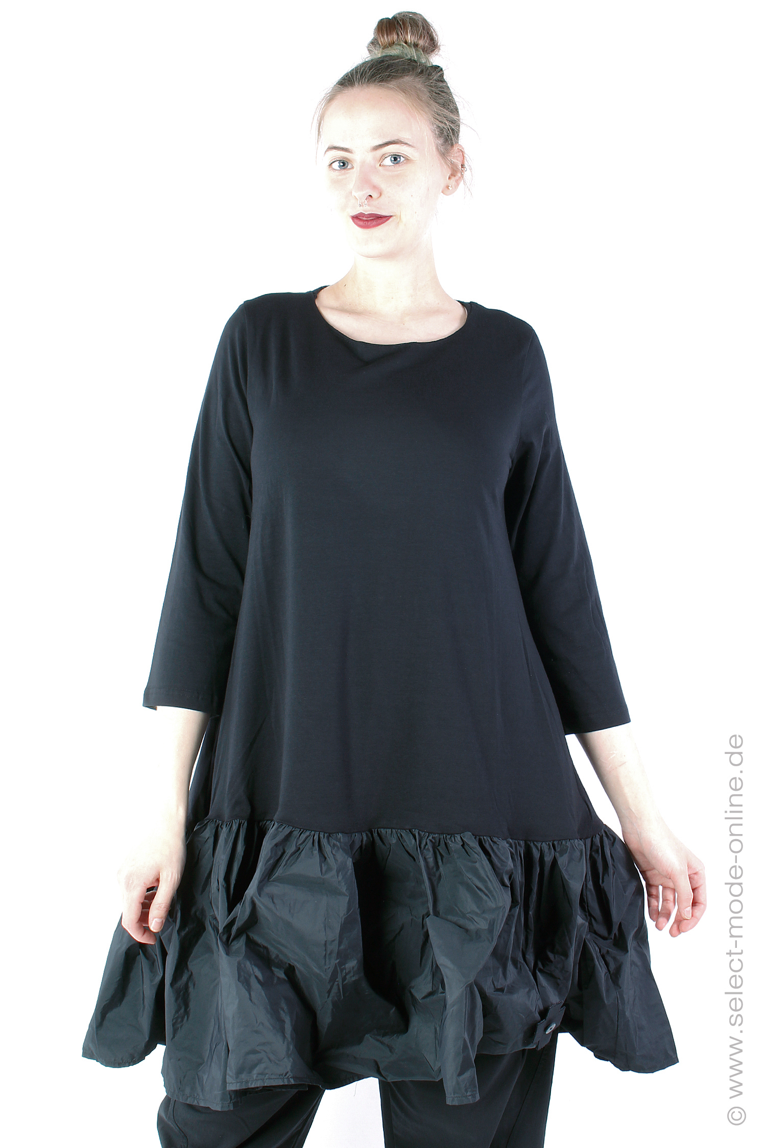 Tunic with ruffled hem - Black - 1142