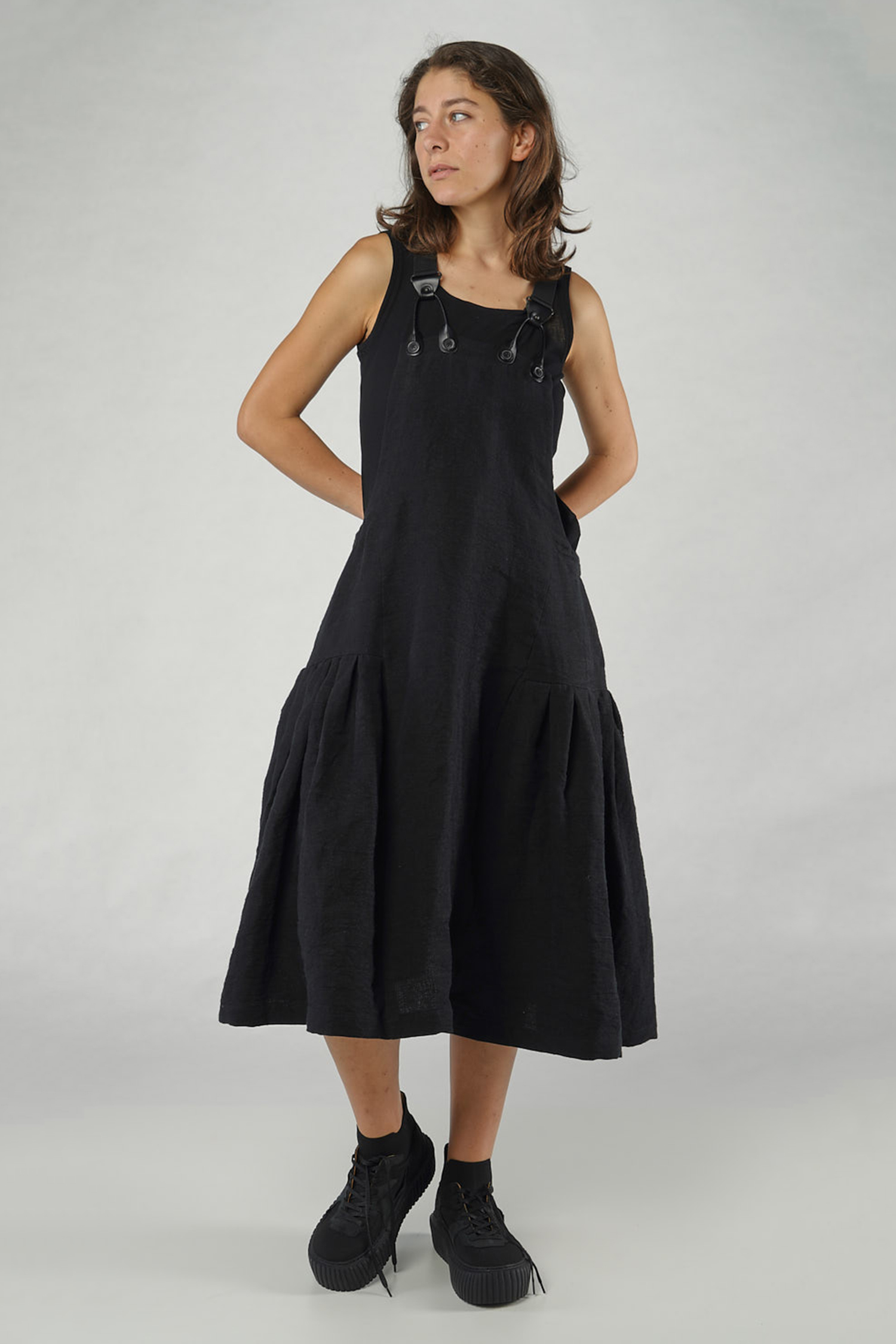 Dress with suspenders - black - 1251390906