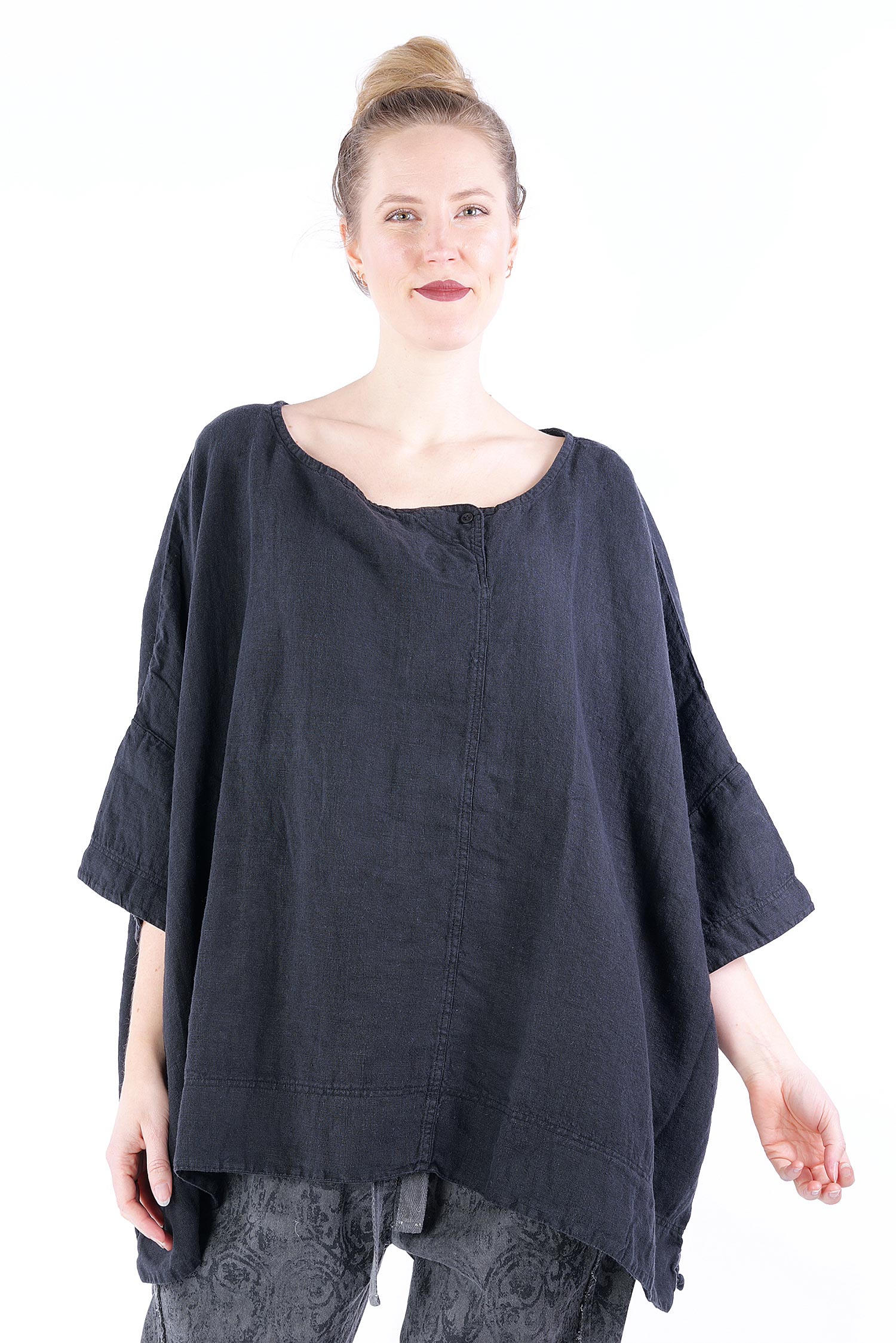 Wide linen top - 1253540506 - black