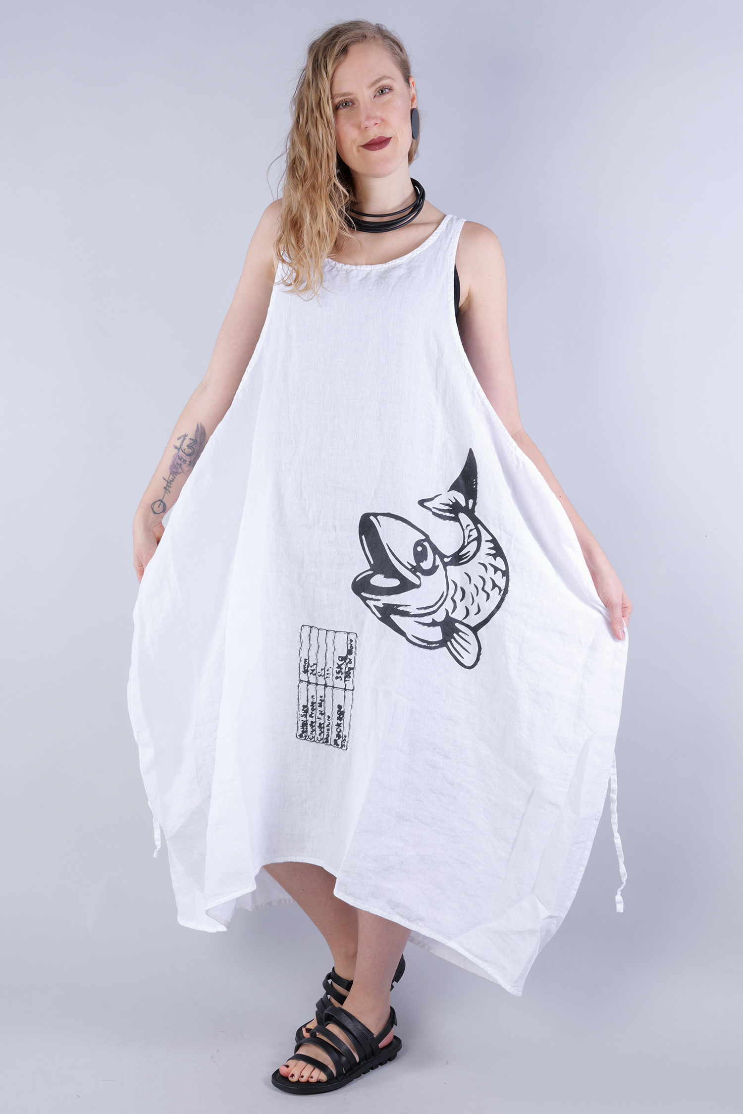 Onesize linen dress - 1253240901 - white print