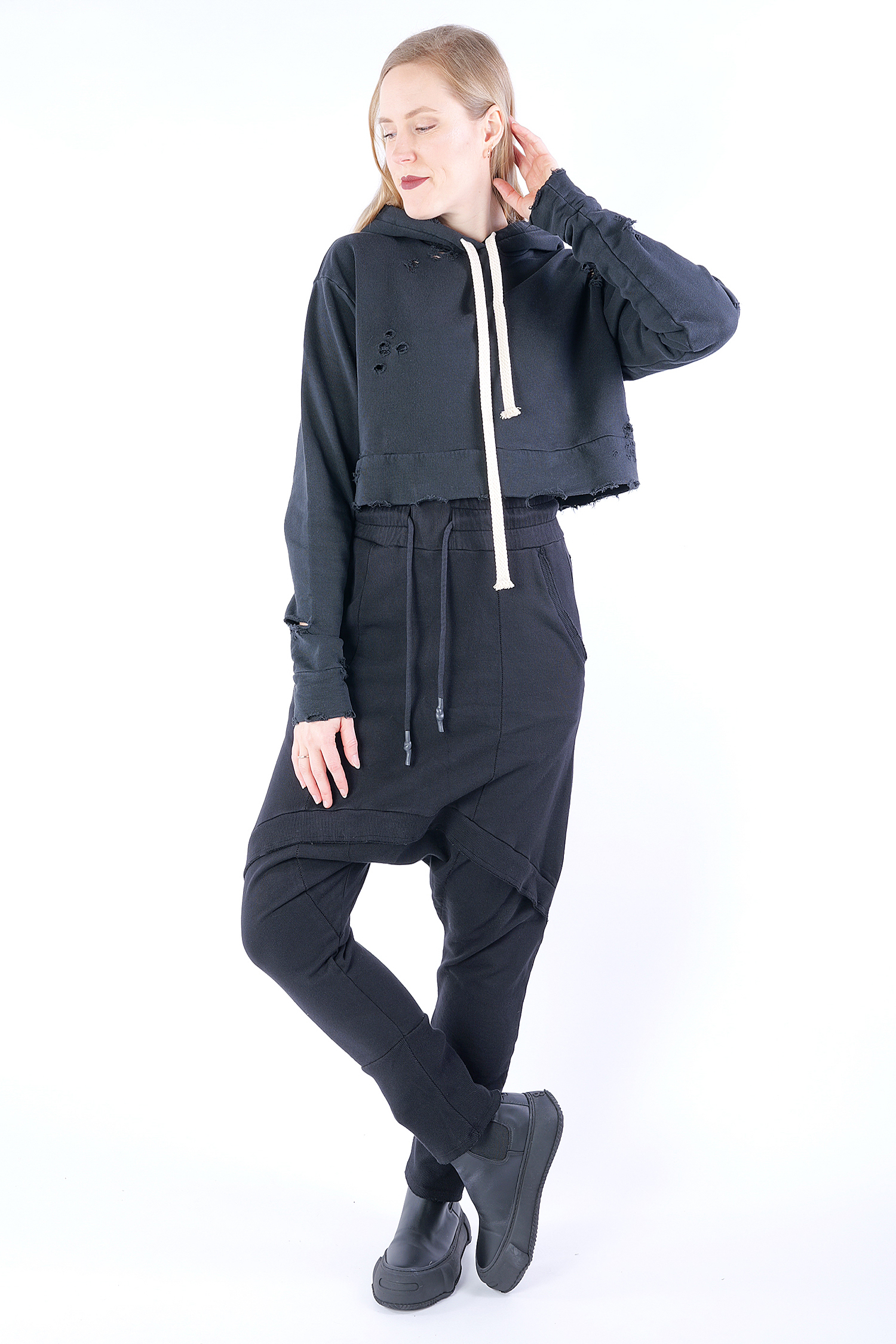 Sweater with cut outs - black - FM112