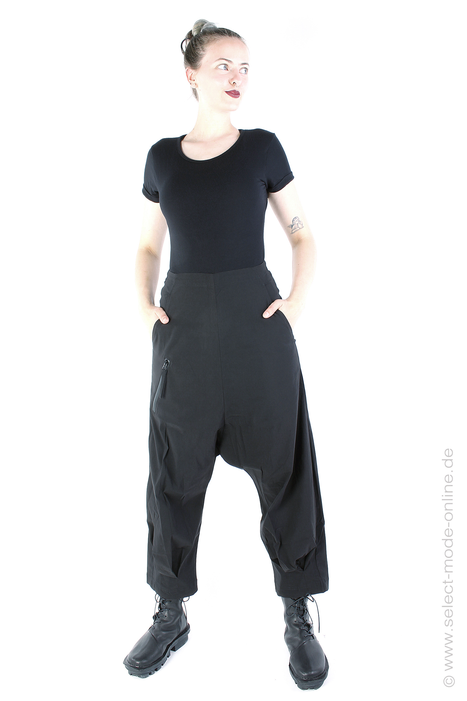 Weite Stretchhose - Schwarz - 2243440127