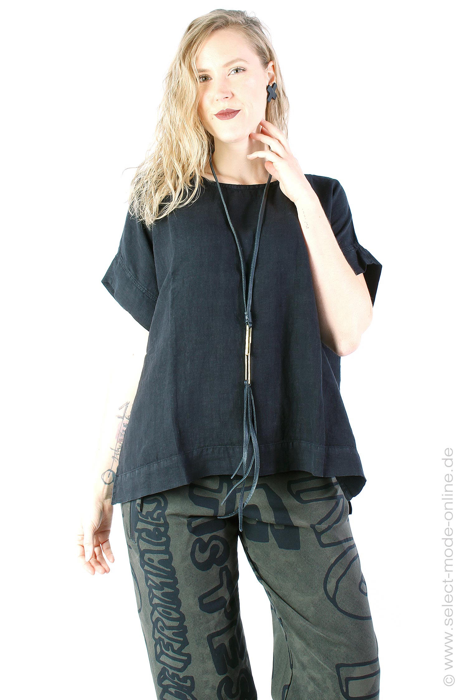 Oversize linen top - black - 12011