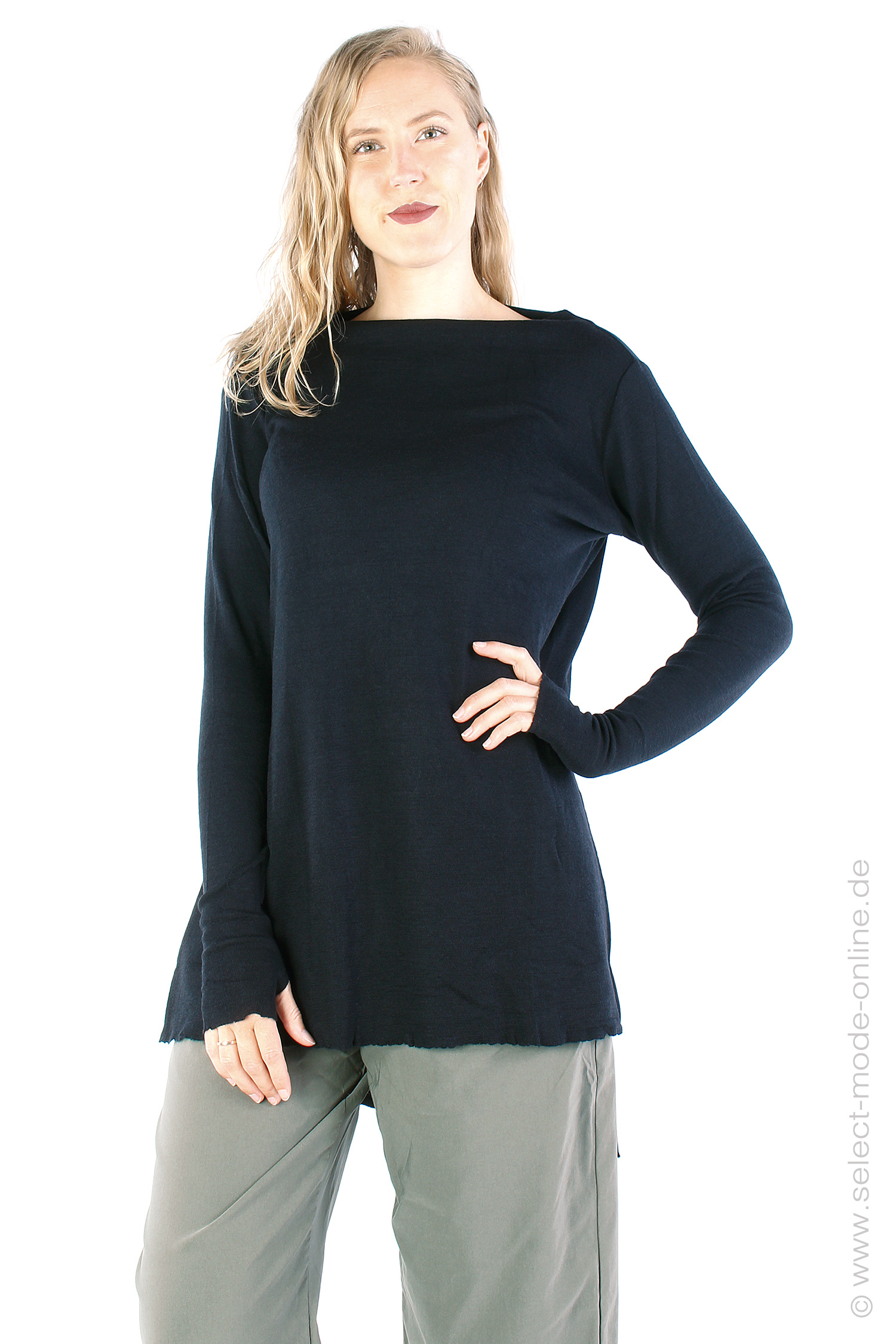 Long merino pullover - Black - 6040