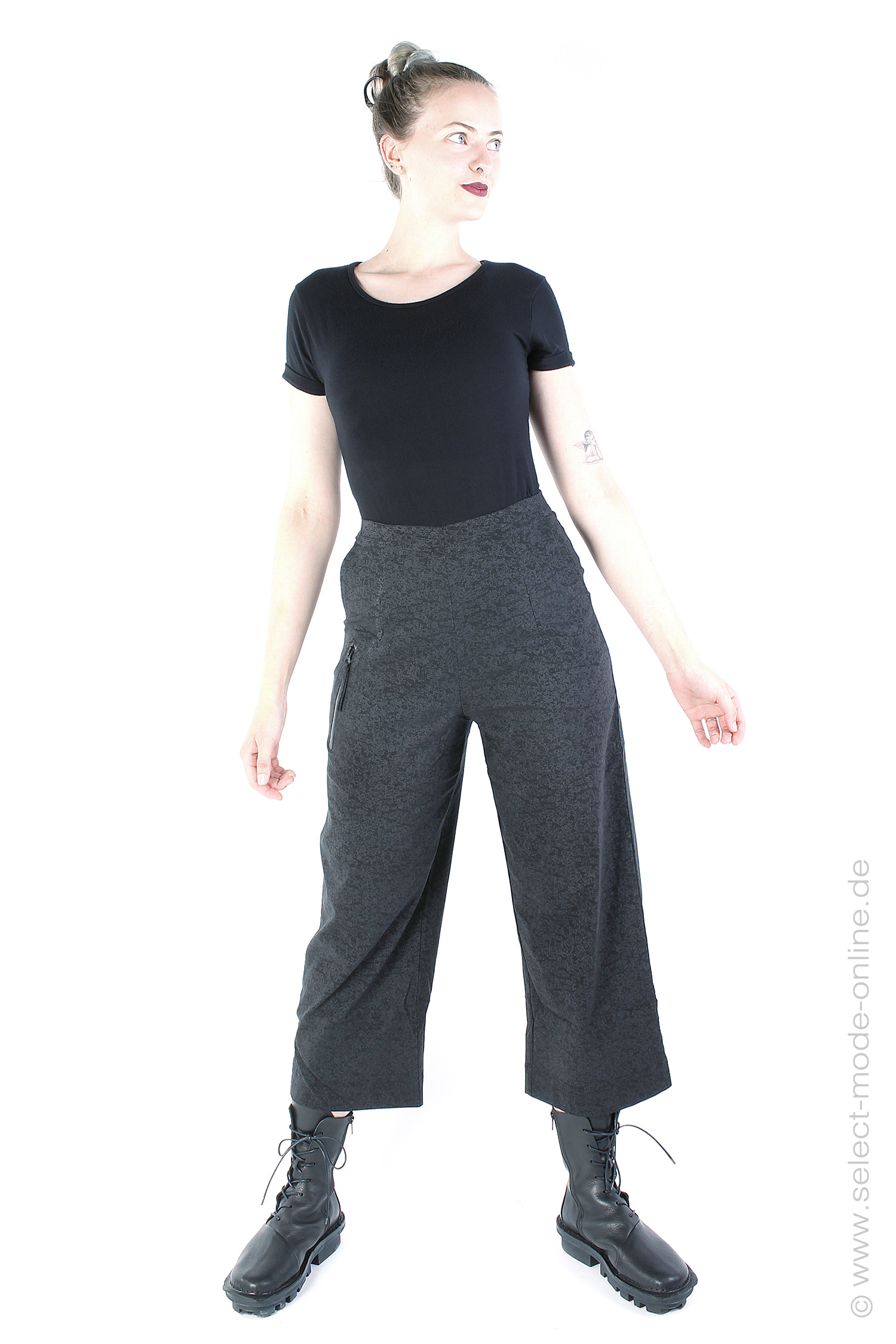 Wide stretch pants - Black shiny print - 2243440103