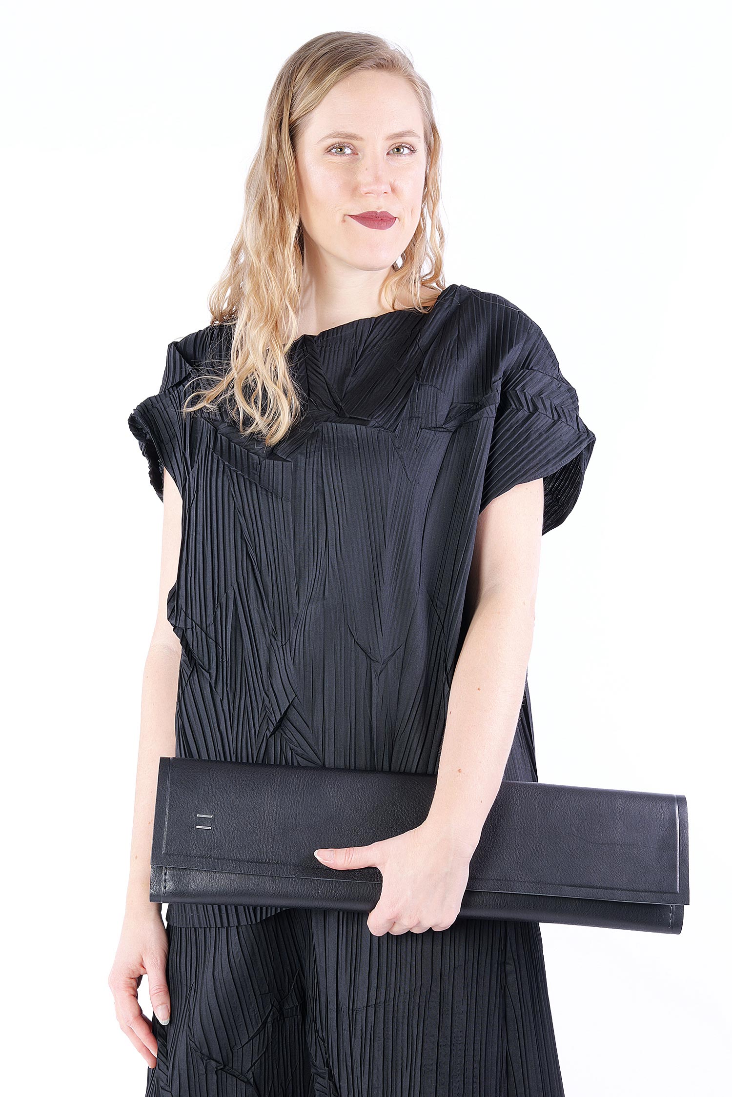 Lange Leder Clutch - Schwarz - Beggy