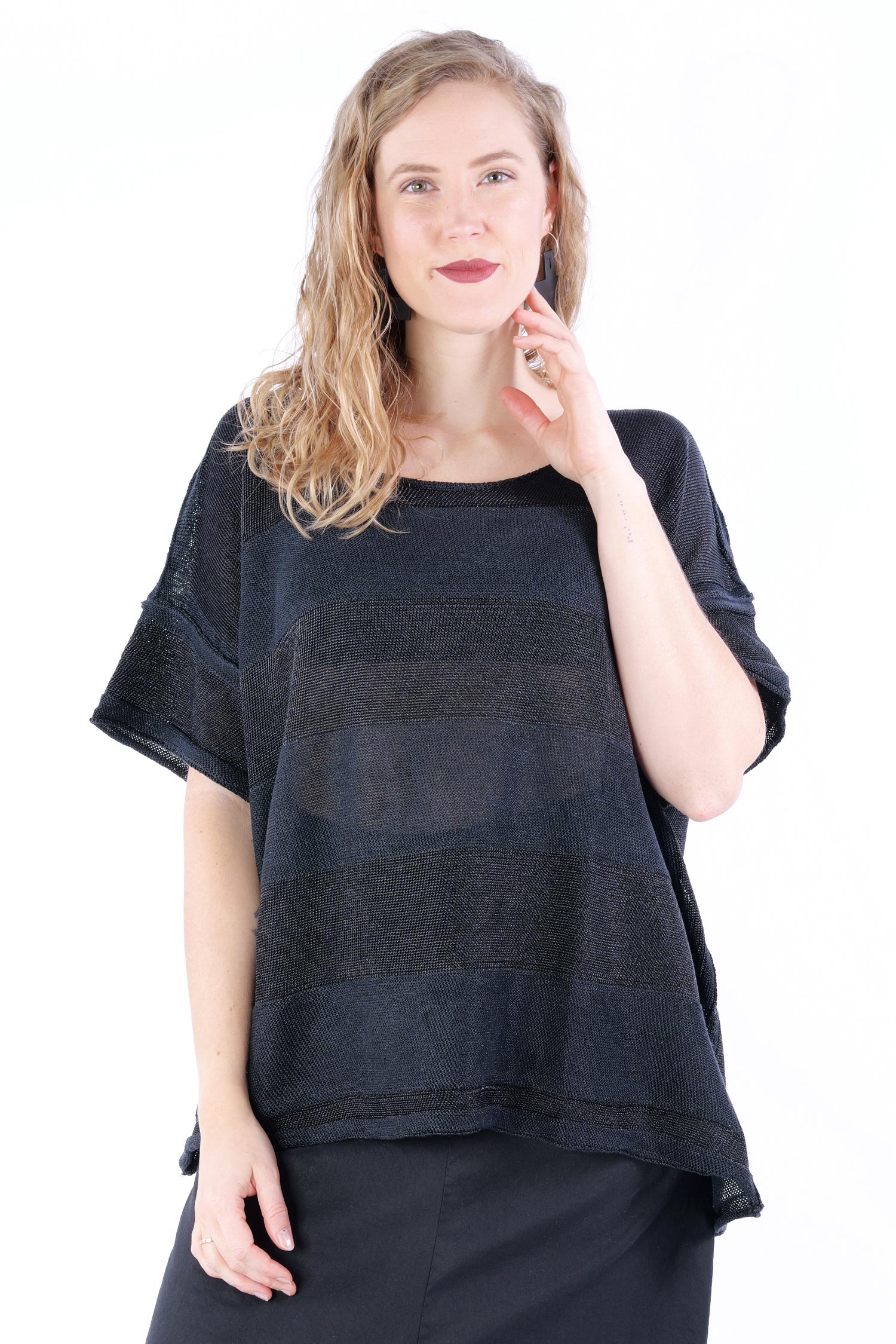 Glitter knit T-shirt - black sparkle - 1251440704