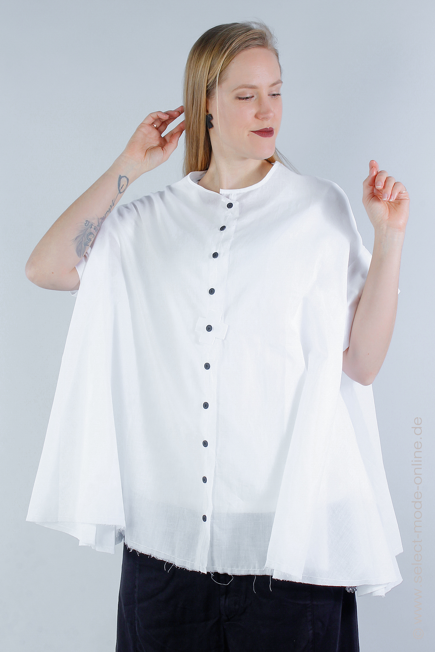 Semi-transparent blouse - White - 4021