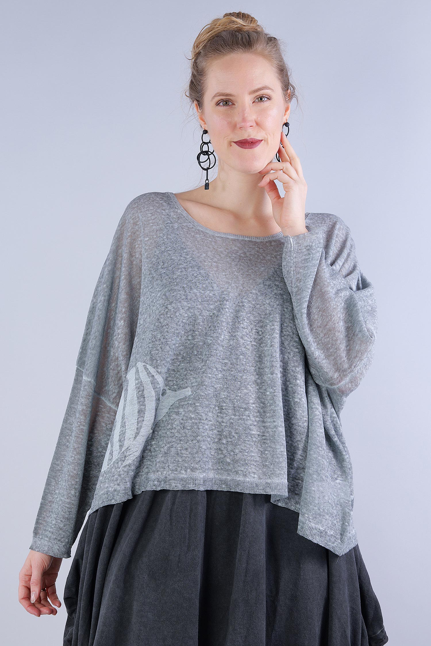 Fine knit pullover - 1253500701 - black cloud print