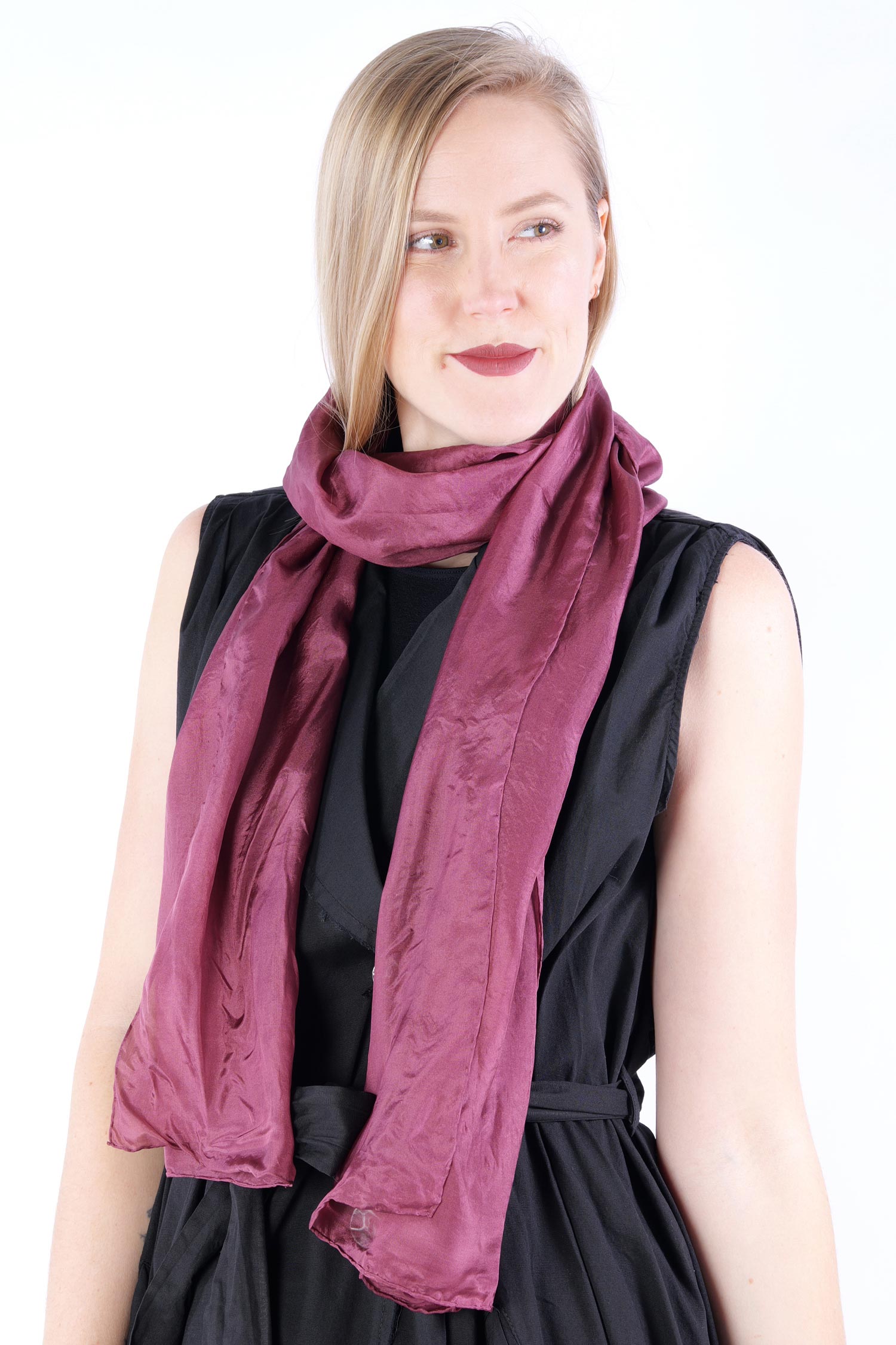 Smooth silk scarf 180x45 - Weinrot - Melitta