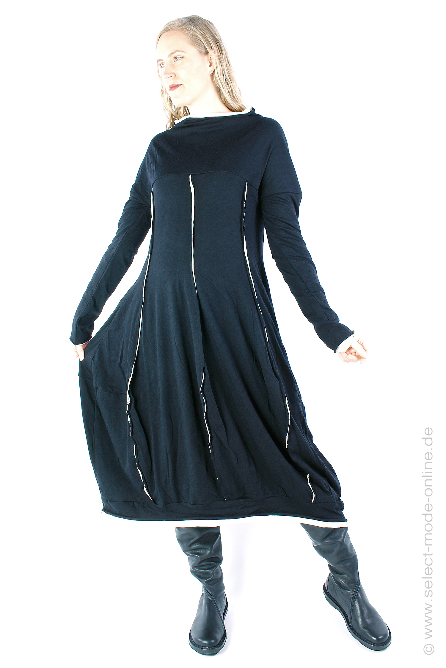 Zweifarbiges Wollkleid - Black bone - 2241190909