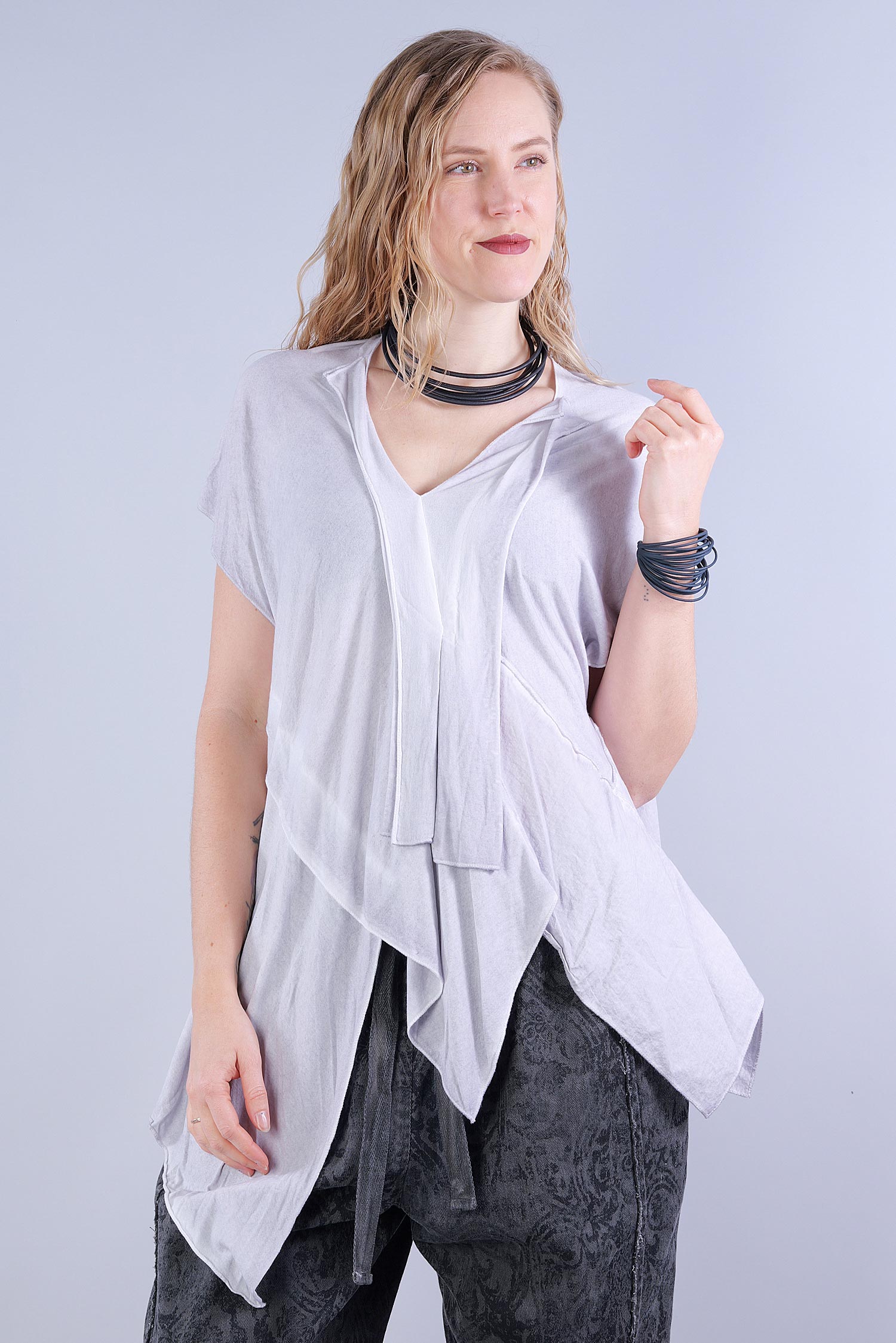 Detailed T-shirt - silver - 25001