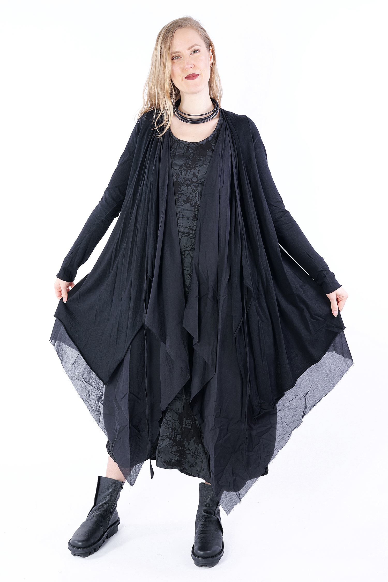 Asymmetrischer Cardigan - Schwarz - Lay