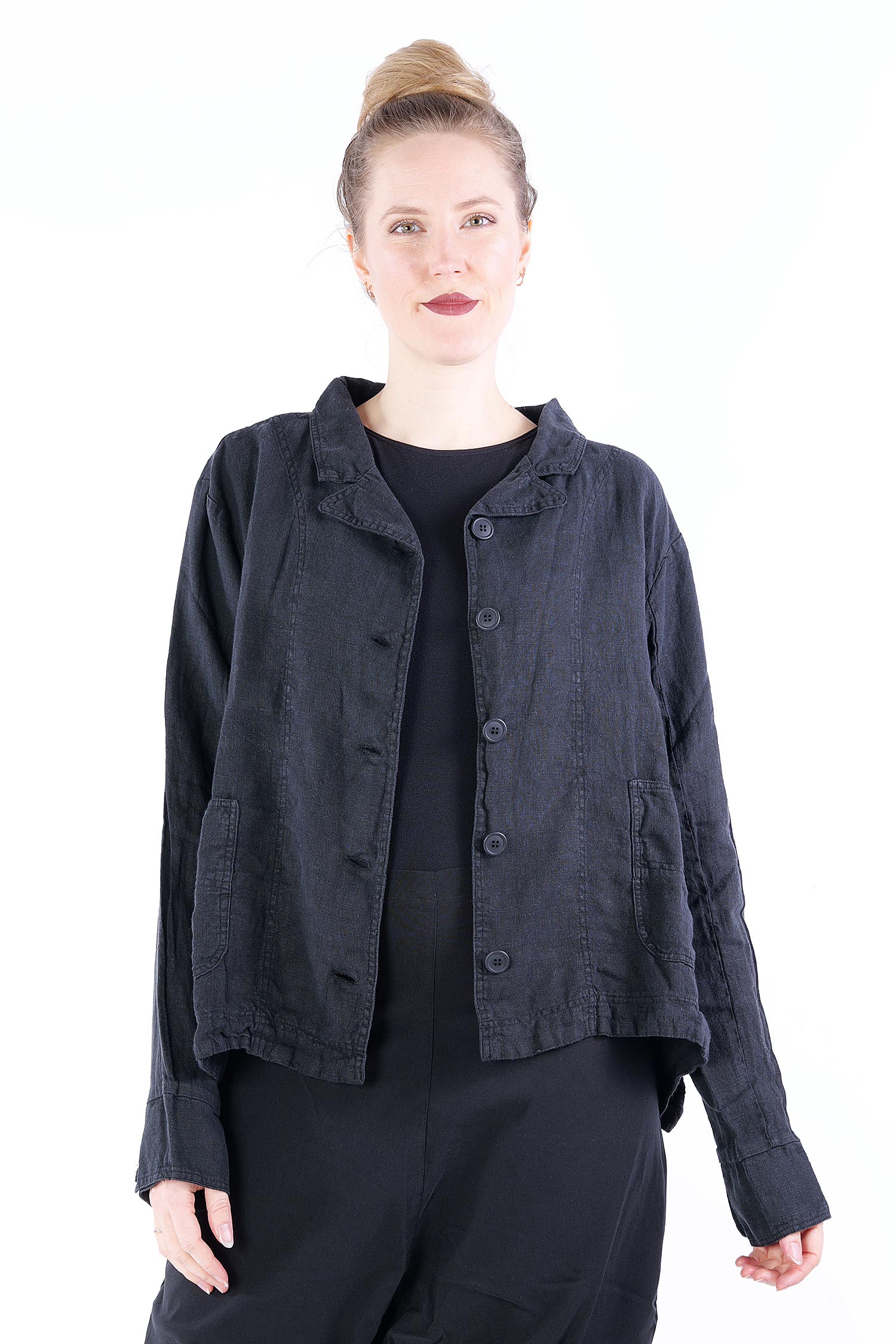 Short linen jacket - 1253541110 - black