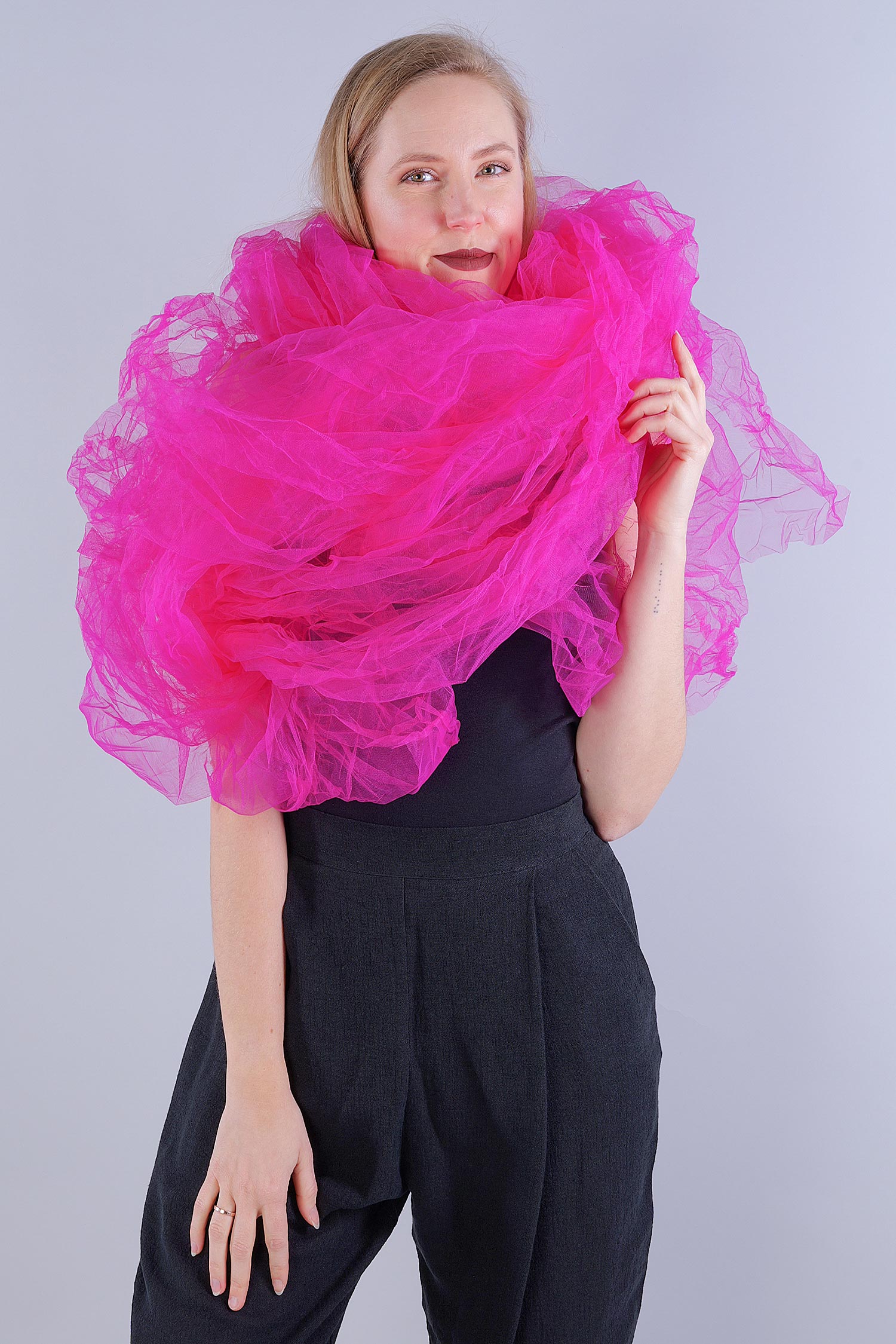 Tulle scarf / stole - pink - S25-76