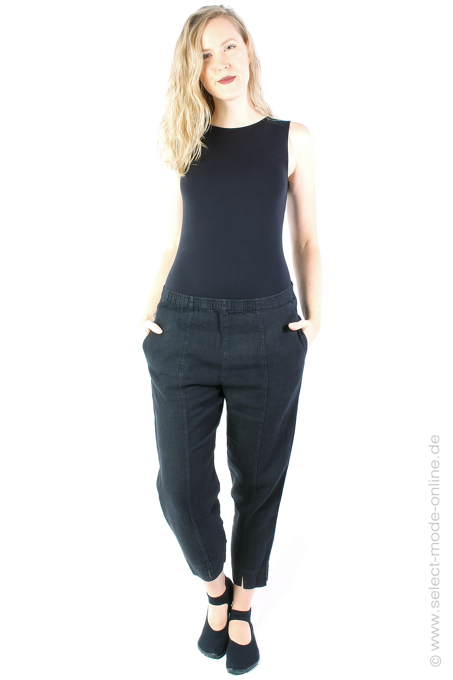 Linen pants - black - 11003