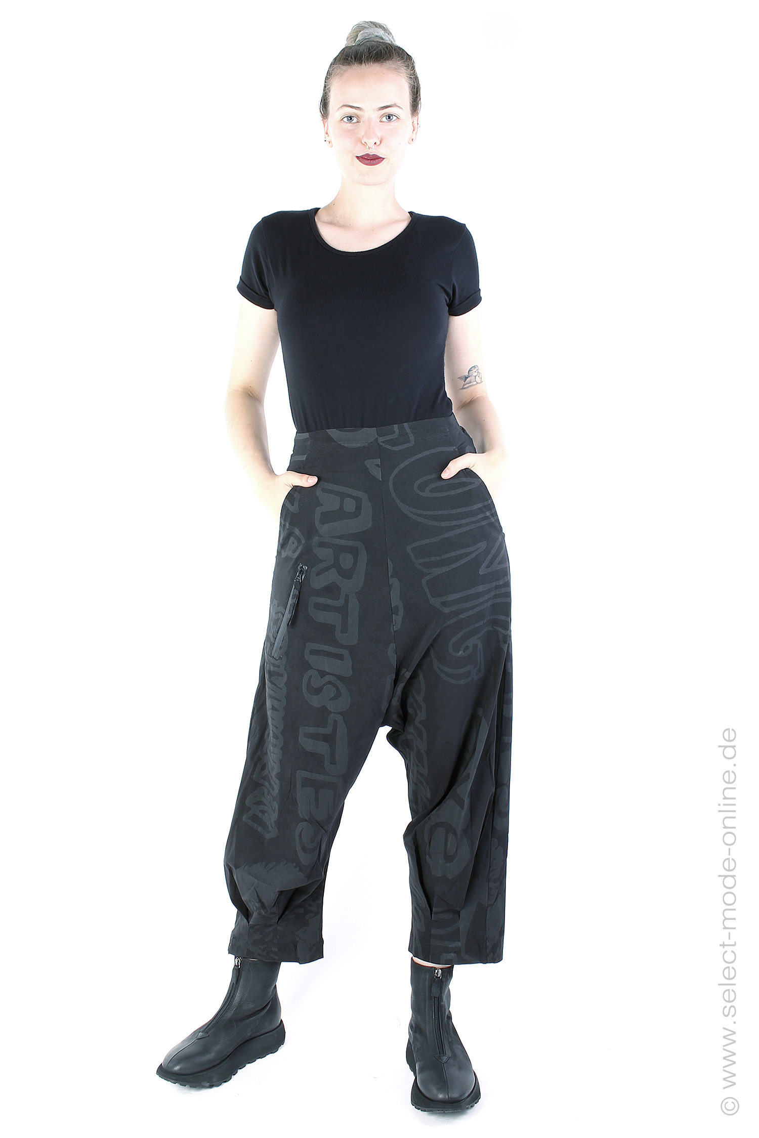 Wide stretch pants - Black big print - 2243440107