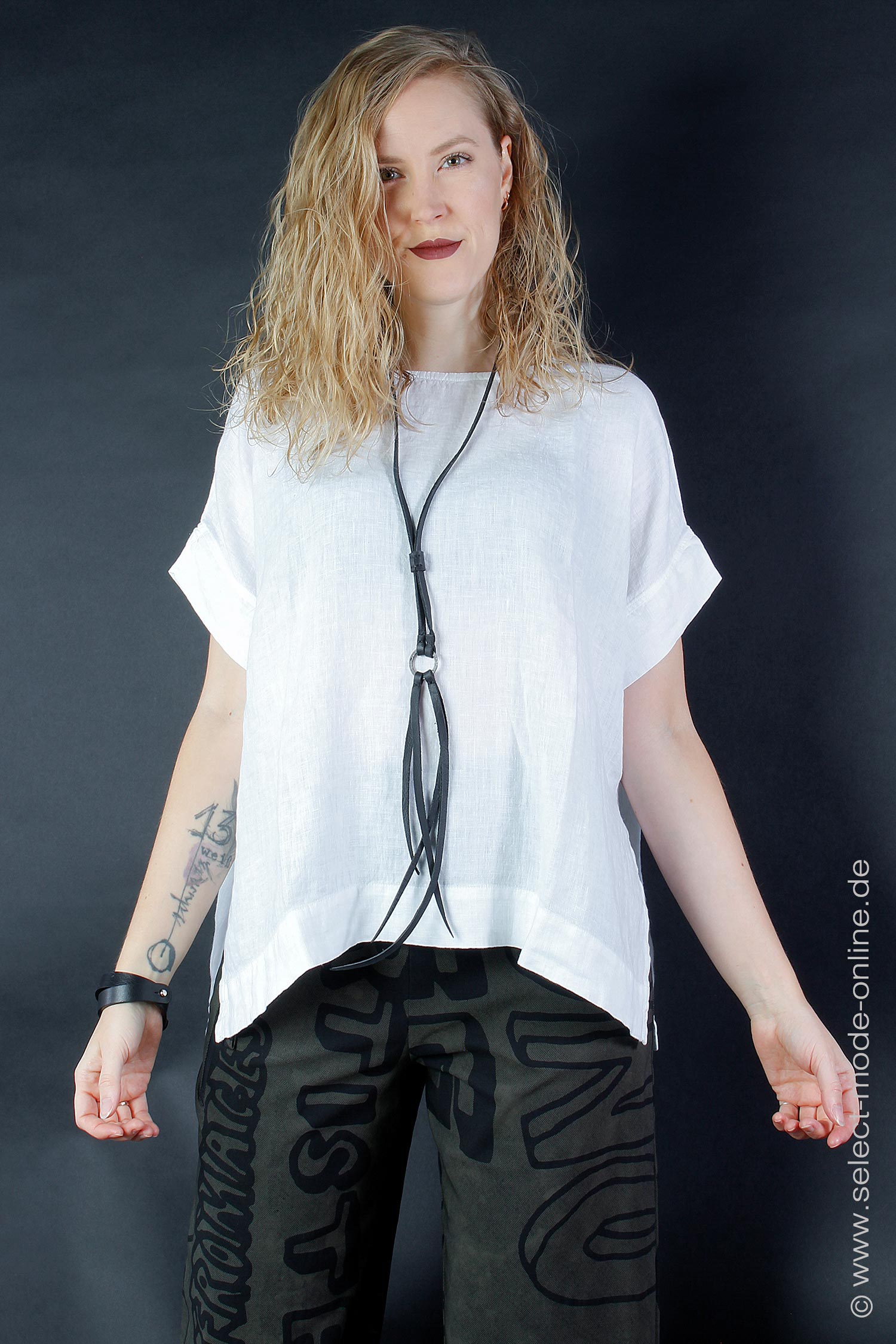 Oversize linen top - white - 12011