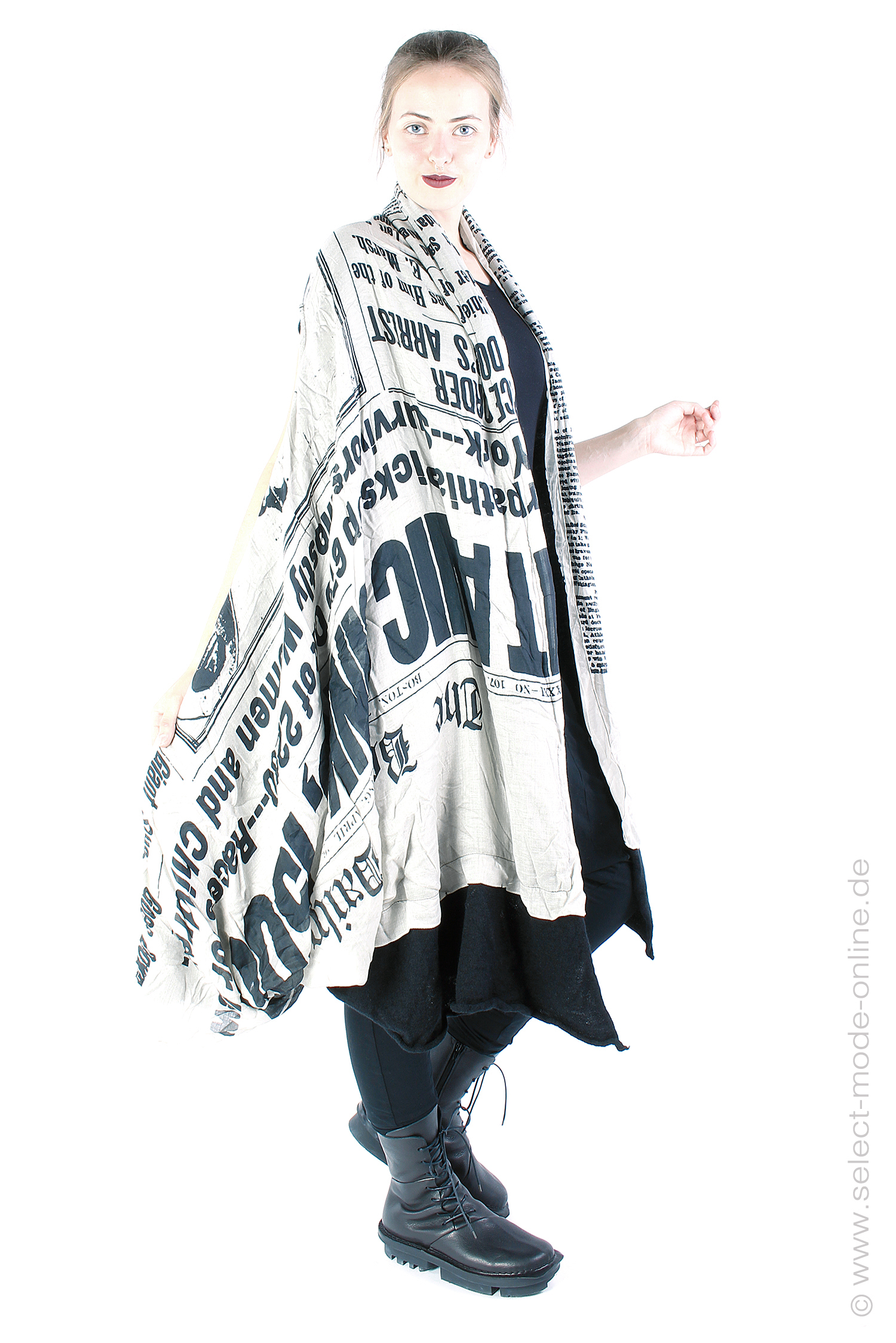 Virgin wool vest / scarf - Black Print - 2242807703