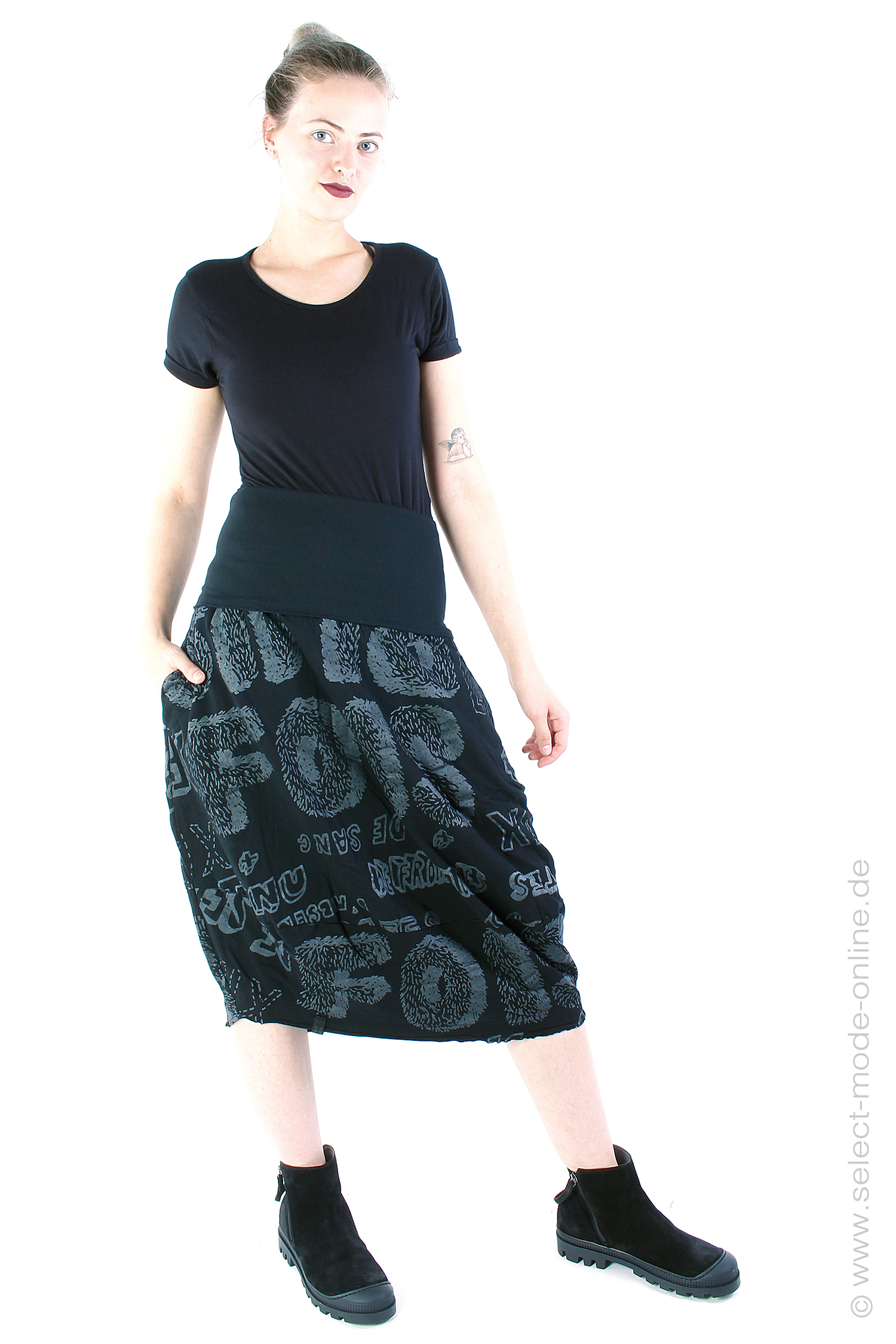 Tulpiger Rock / Kleid - Black shiny Print - 2243290310