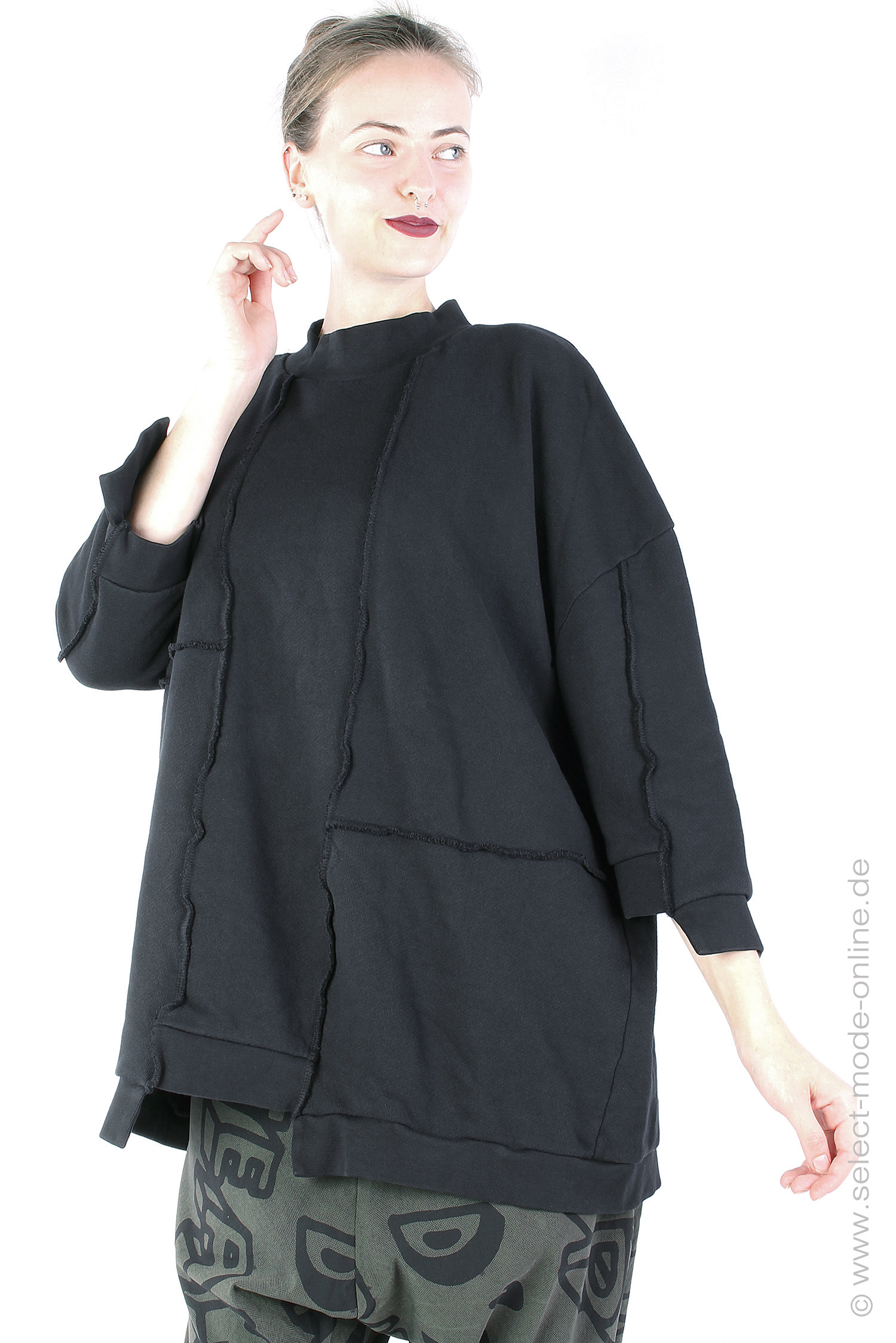 Sweatpullover mit Ziernähten - Schwarz - SA2102