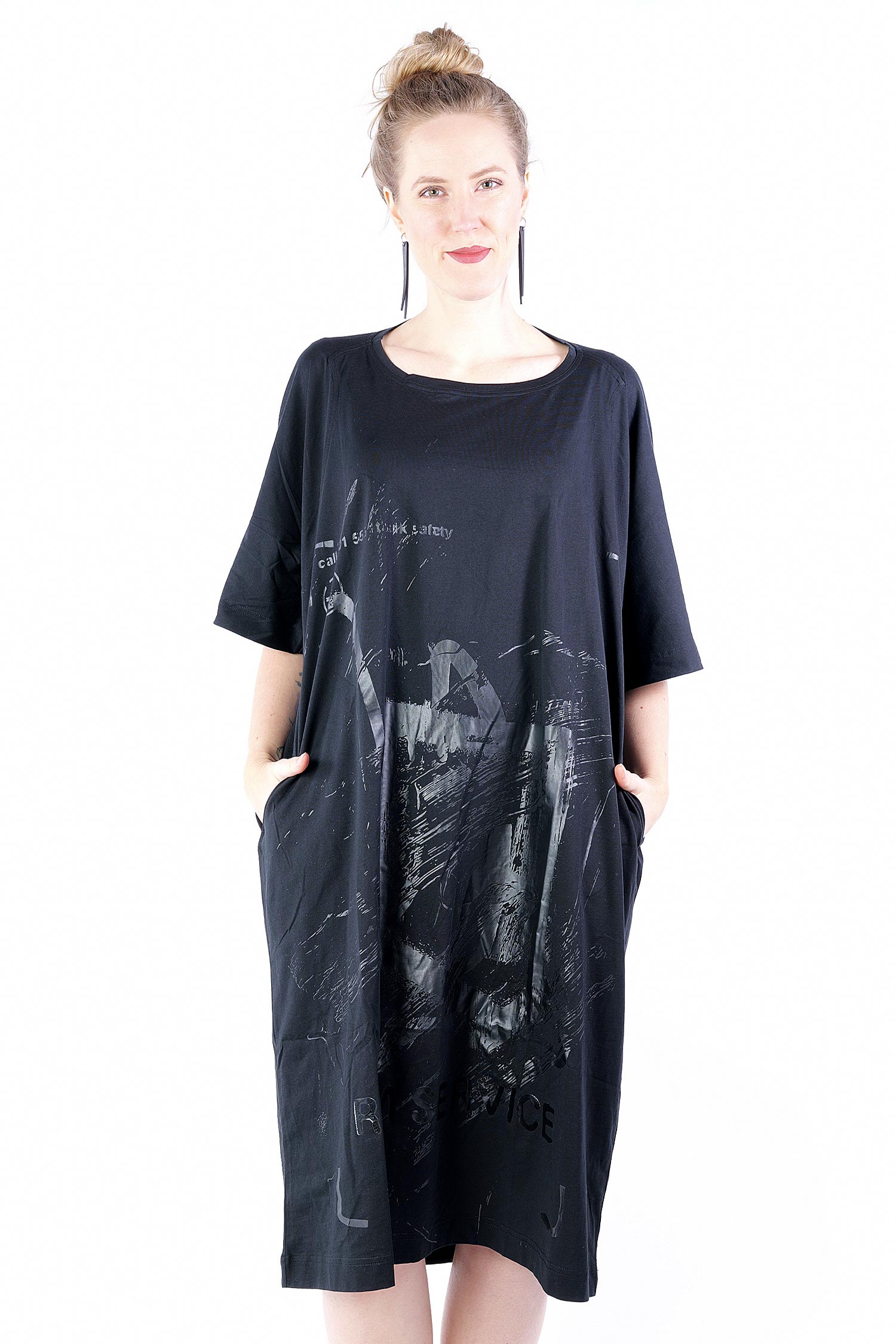 Oversize tunic - black/black print - 1252300904