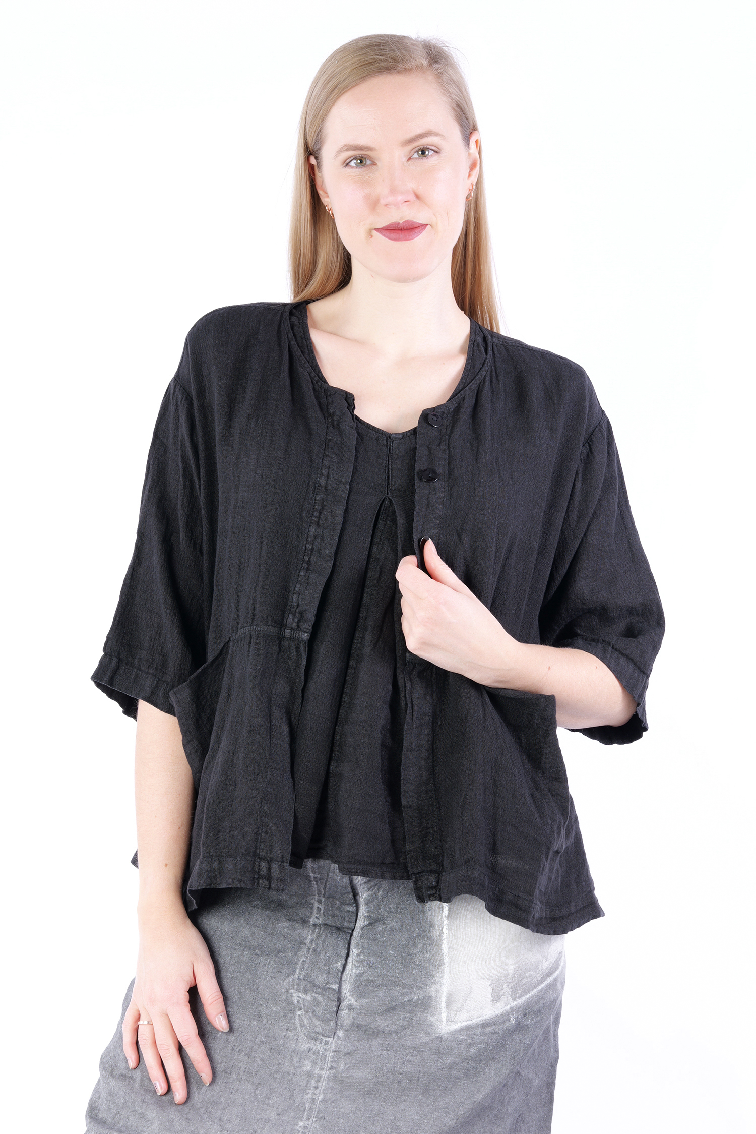 Linen jacket - Black - 5214B-jacket