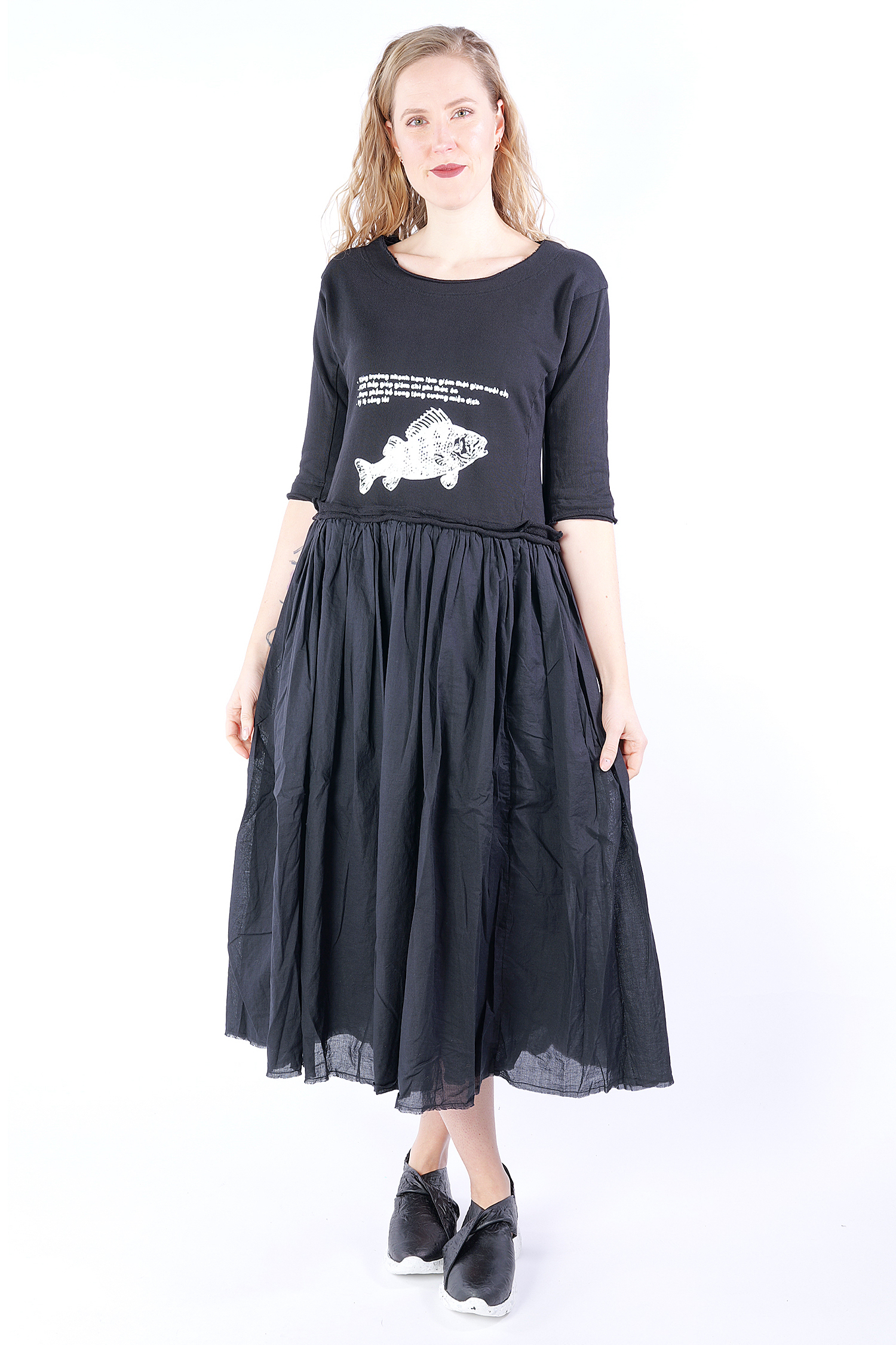 Kleid aus Materialmix - 1253290907 - black print