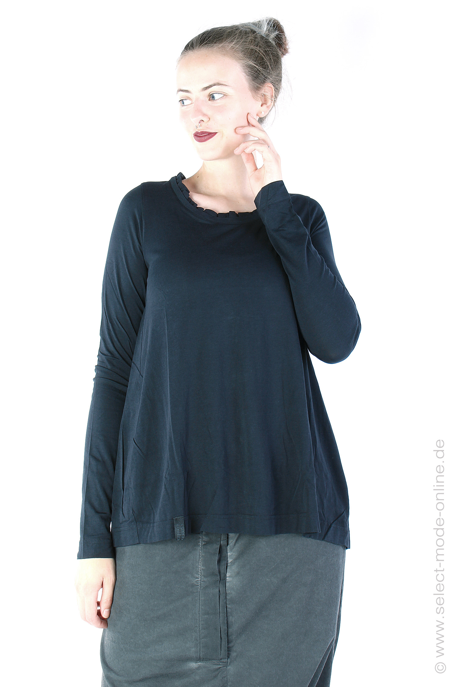 Longsleeve mit Rüsche - Schwarz - 2243260511