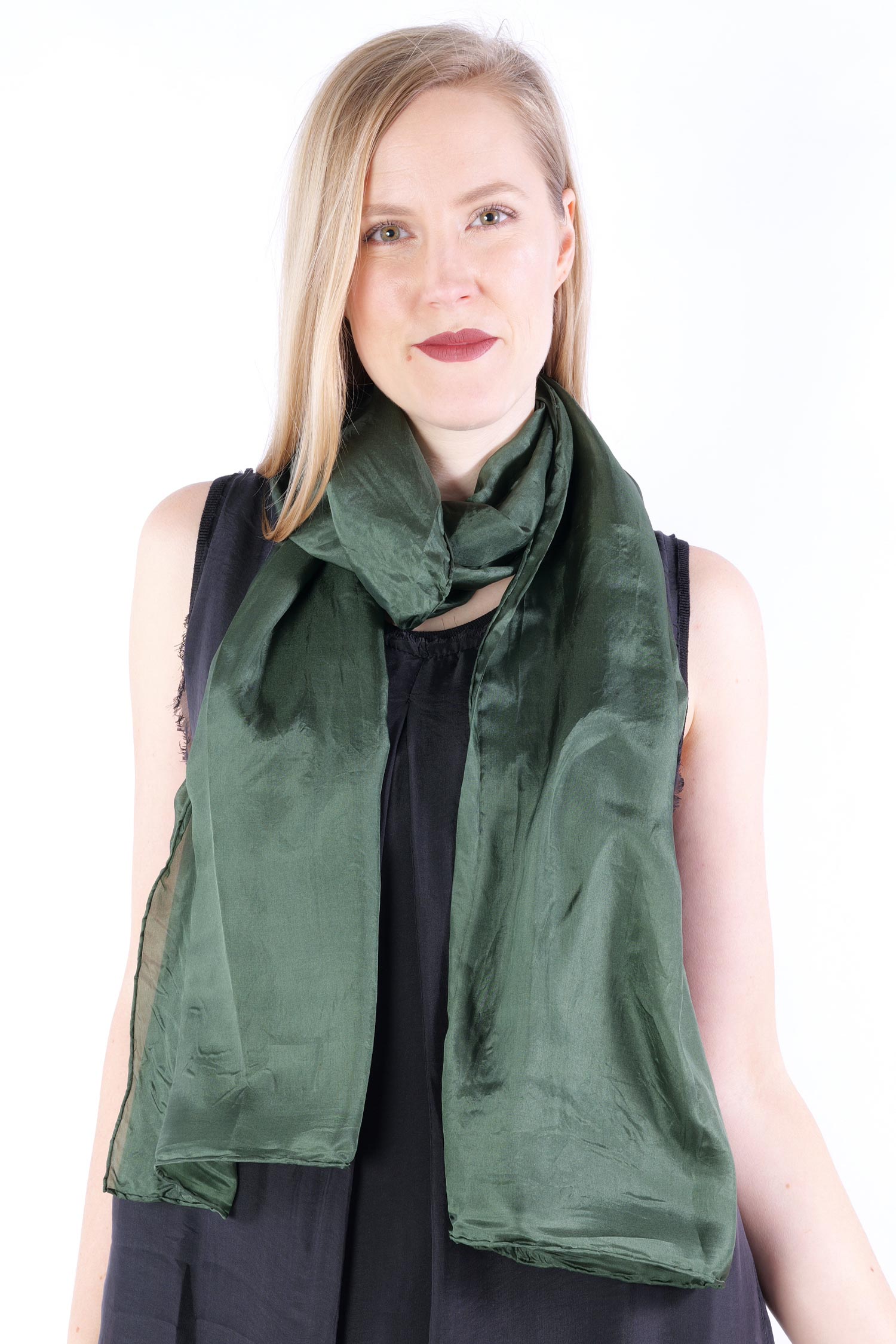 Smooth silk scarf 180x45 - Olivgrün - Melitta