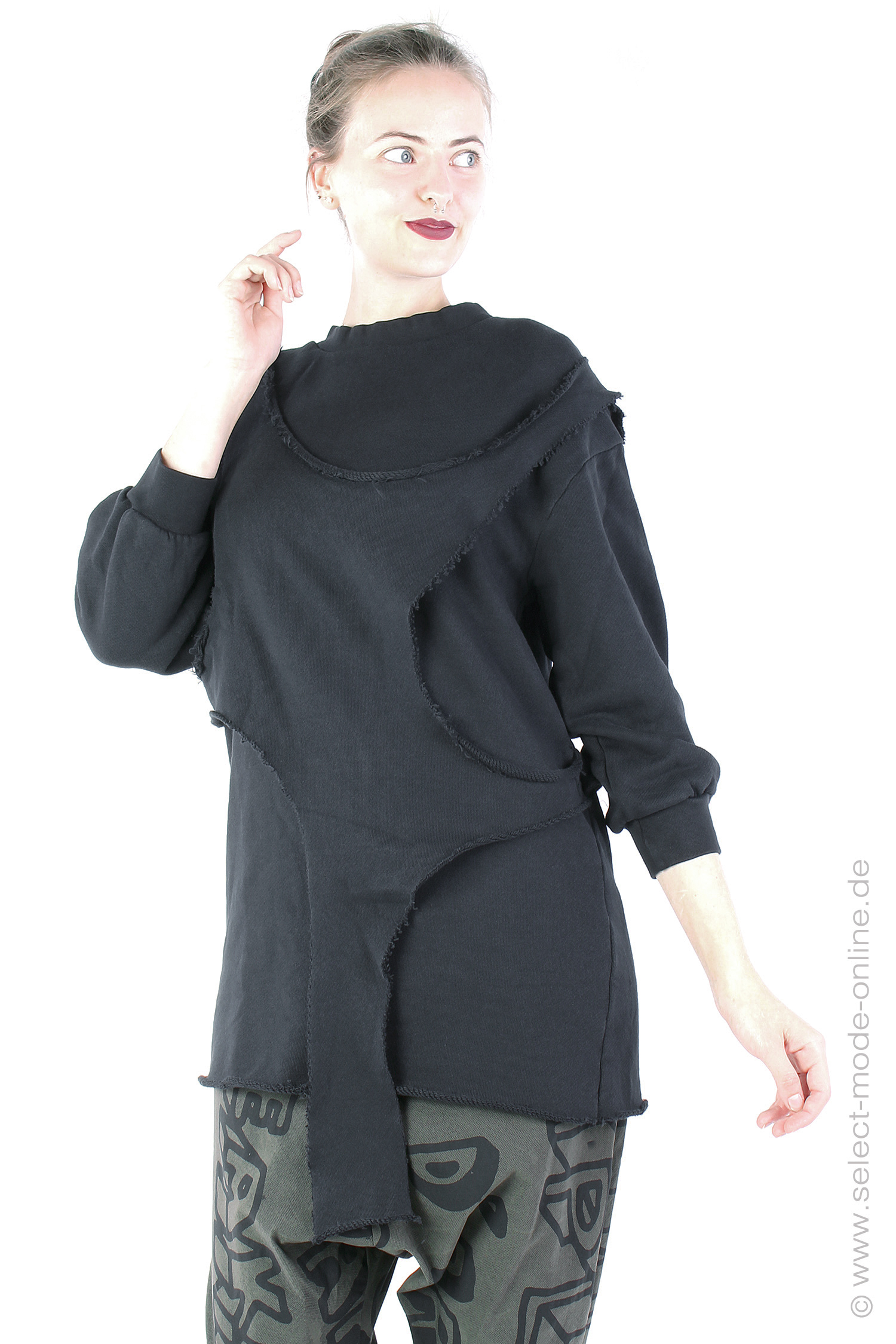 Langer Sweatpullover - Schwarz - SA2101