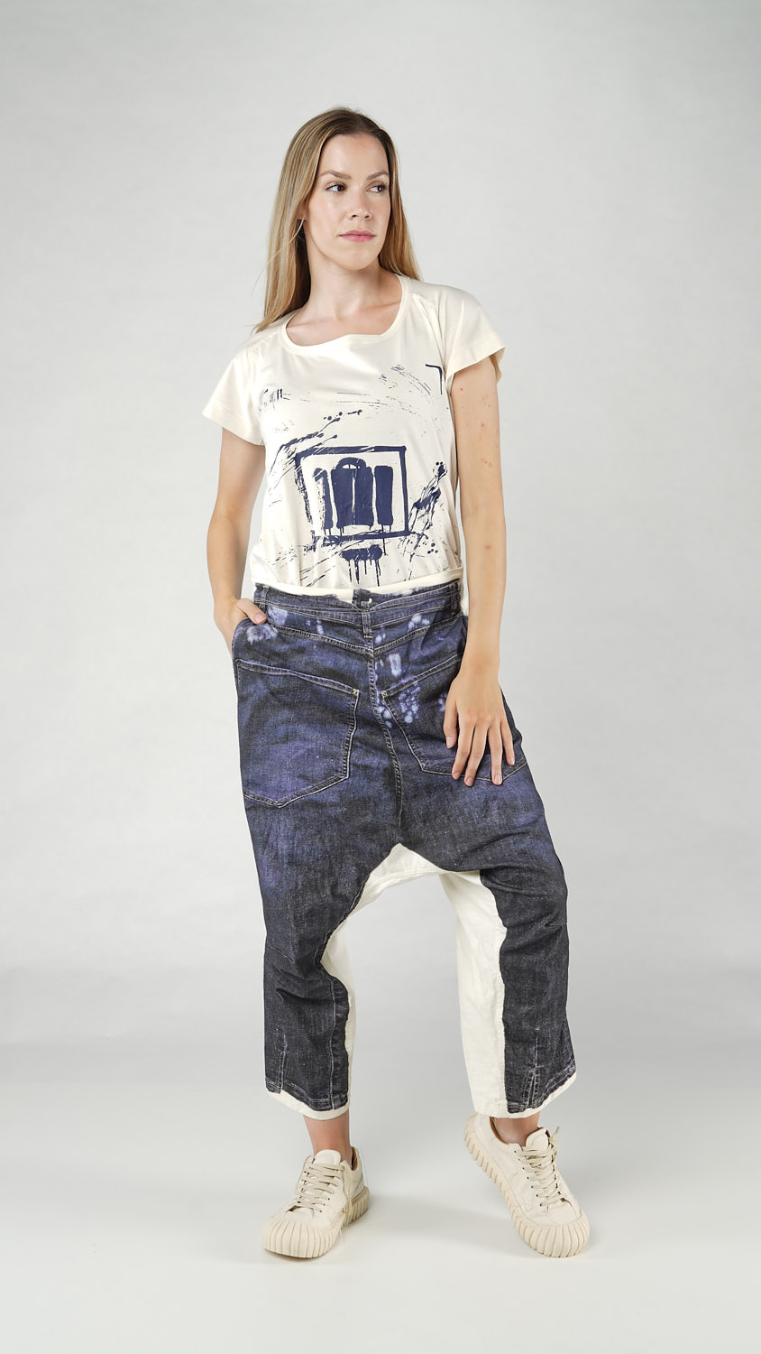 Pants with denim print - denim prt - 1252110107